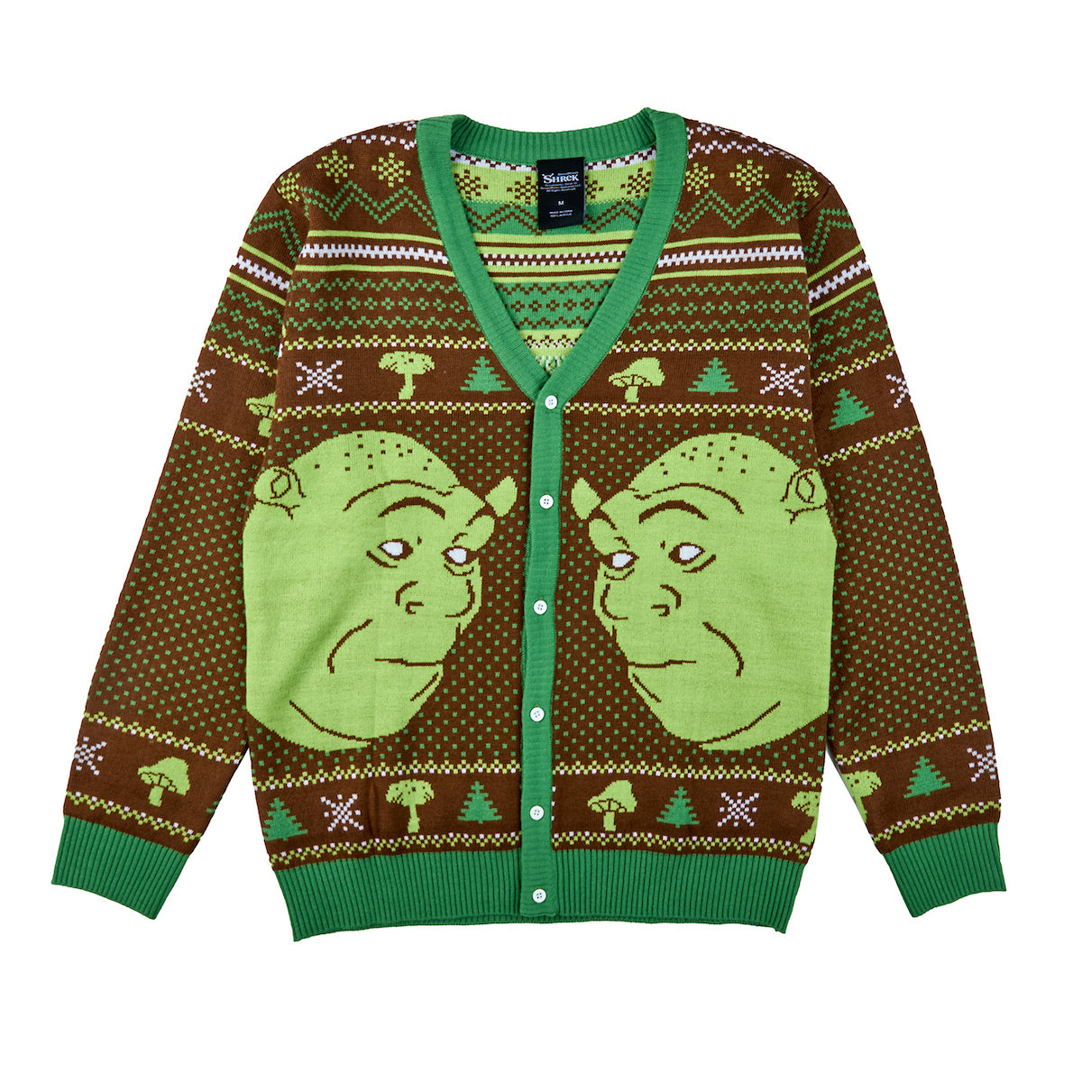 Shrek Character Faces Long Sleeve Men's Brown & Green Christmas Sweater