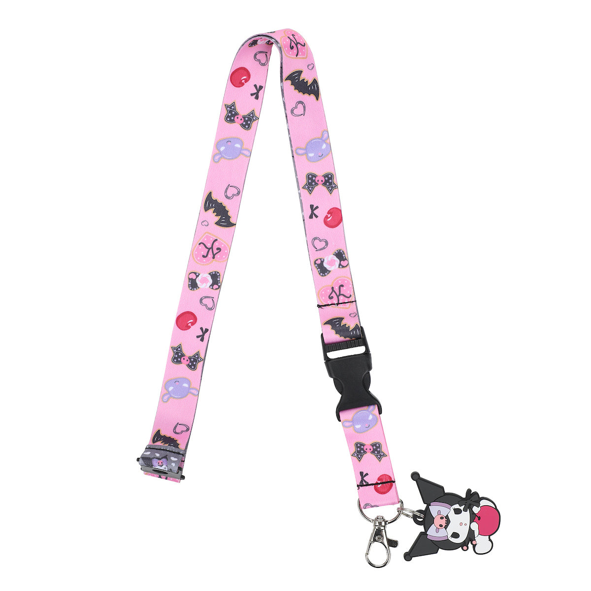 Kuromi Cherries & Cookies 22-Inch Lanyard With Kuromi Charm and Clear ID Sleeve