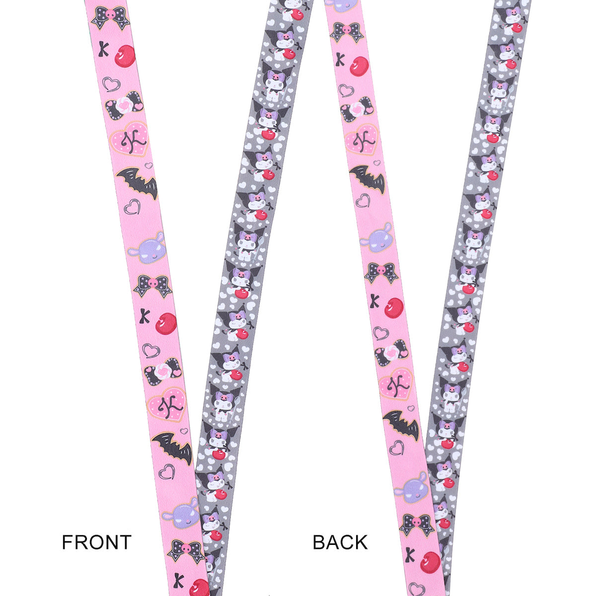 Kuromi Cherries & Cookies 22-Inch Lanyard With Kuromi Charm and Clear ID Sleeve