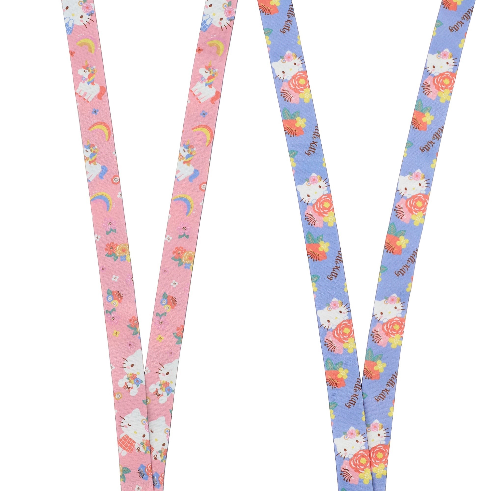 Hello Kitty Flowers 22" Blue & Pink Lanyard WIth ID Sleeve