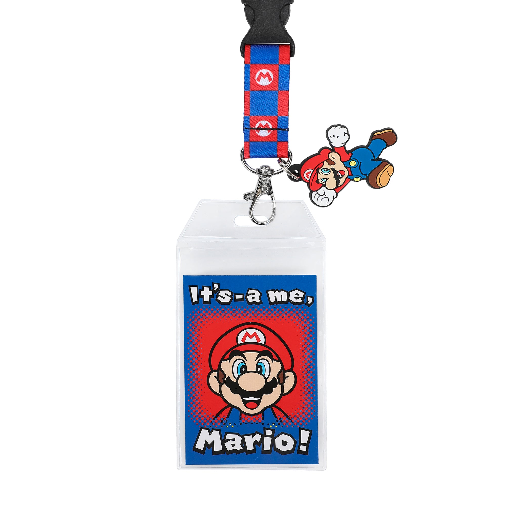 Super Mario Bros. It's-a-Me Mario 22-inch Lanyard with Clear ID Sleeve and Rubber Charm