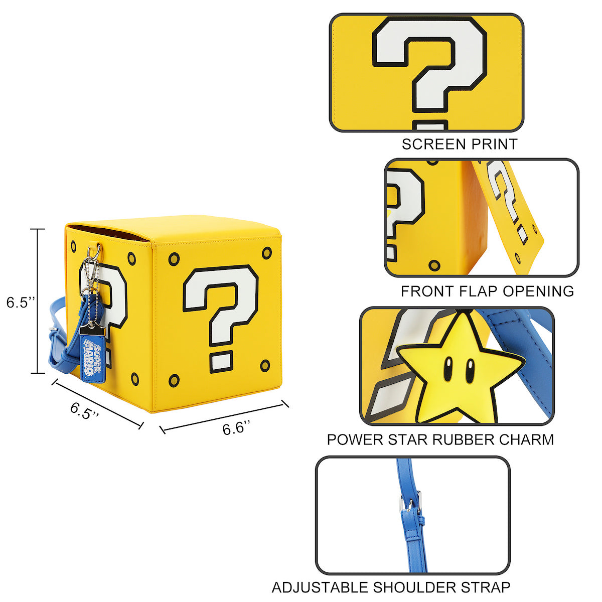 Super Mario Bros Question Mark Block 6.5" Novelty Crossbody Bag