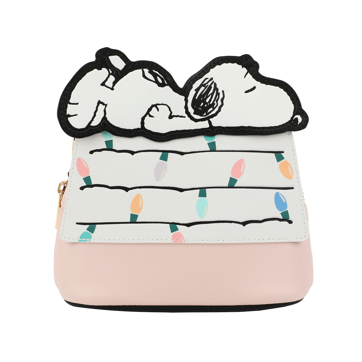 Peanuts Snoopy Christmas Dog House Pink 7.75" Dome Crossbody Bag