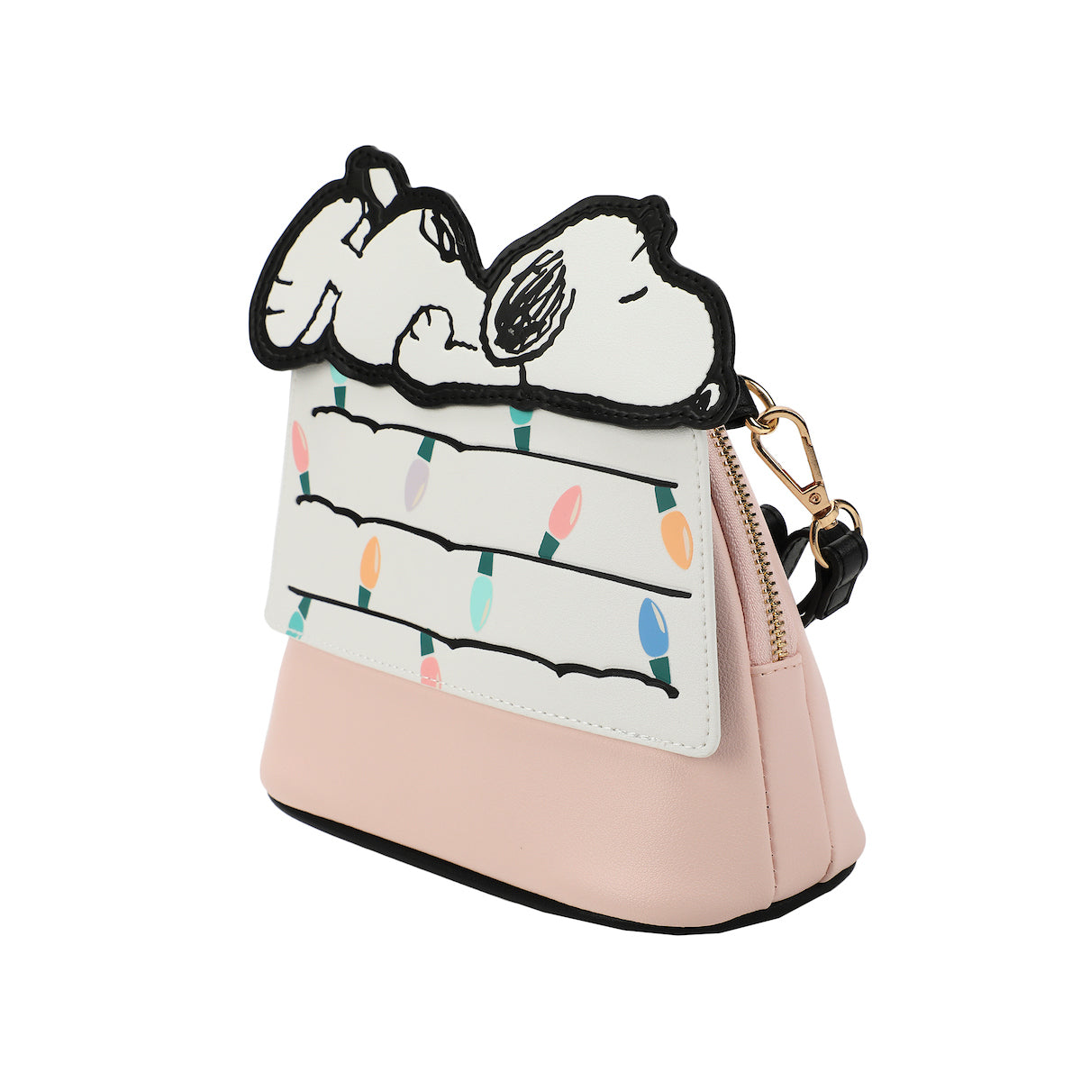 Peanuts Snoopy Christmas Dog House Pink 7.75" Dome Crossbody Bag