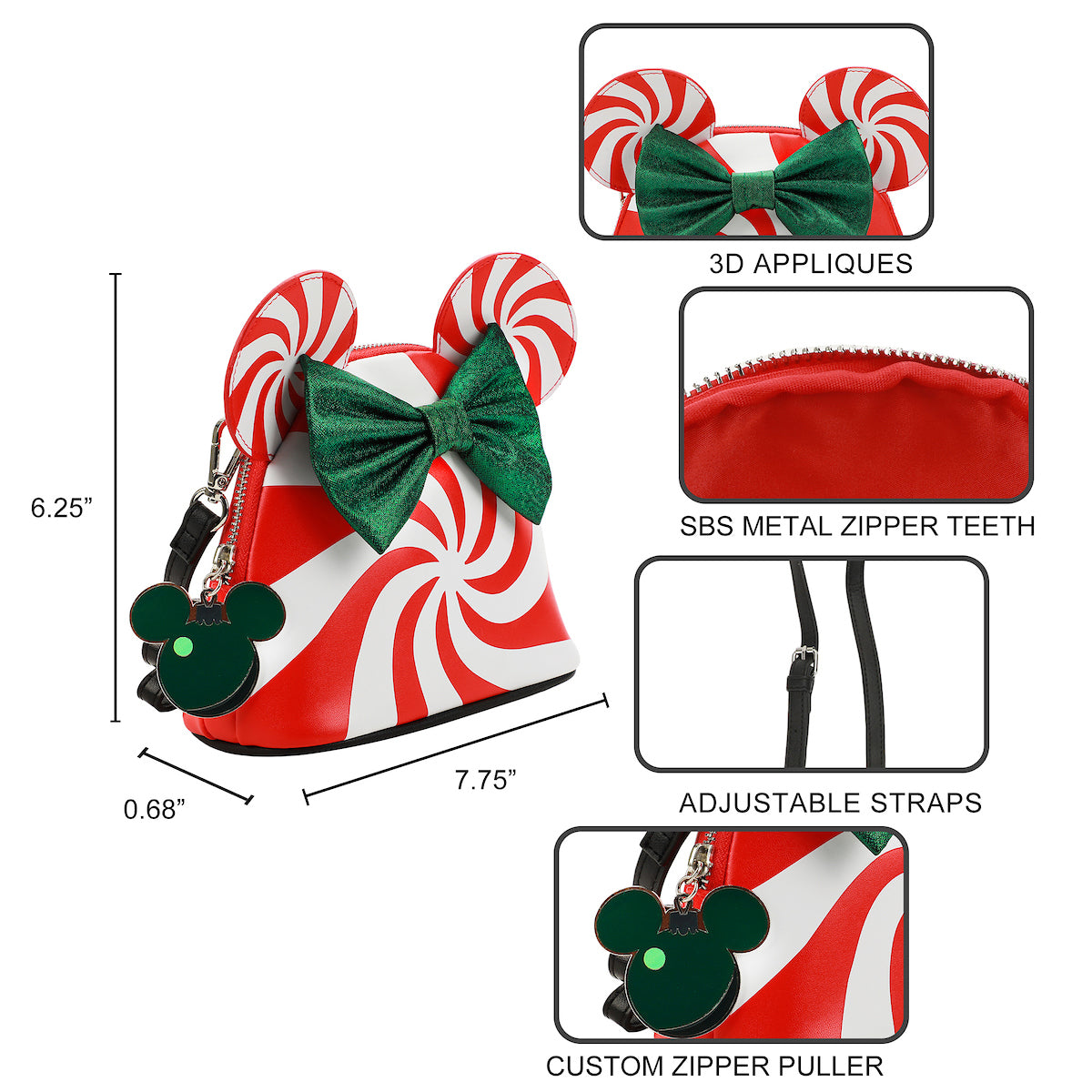 Disney Minnie Mouse Peppermint 7.75" Dome Crossbody Bag
