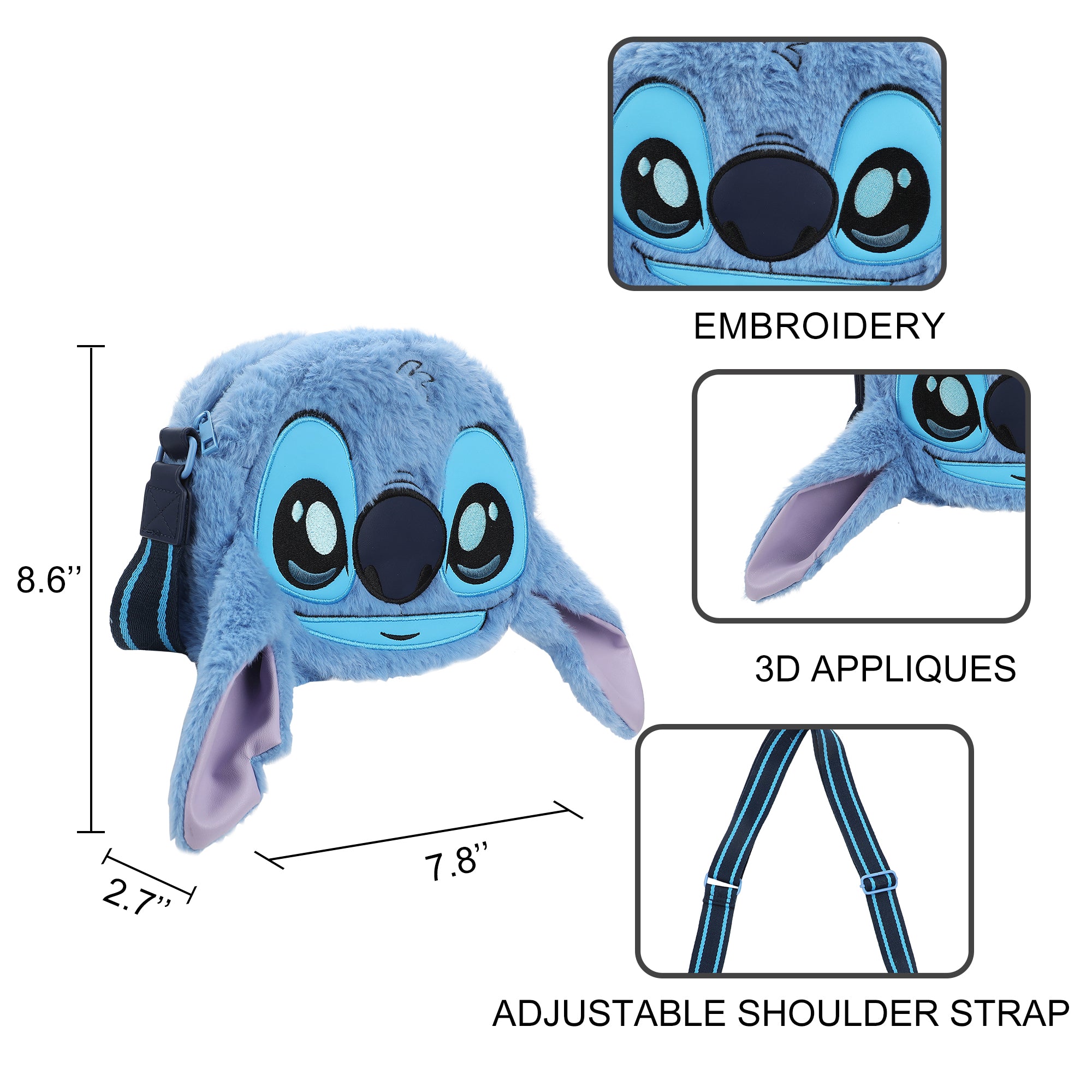 Disney Stitch 20 CM Big Face Women's Crossbody Bag