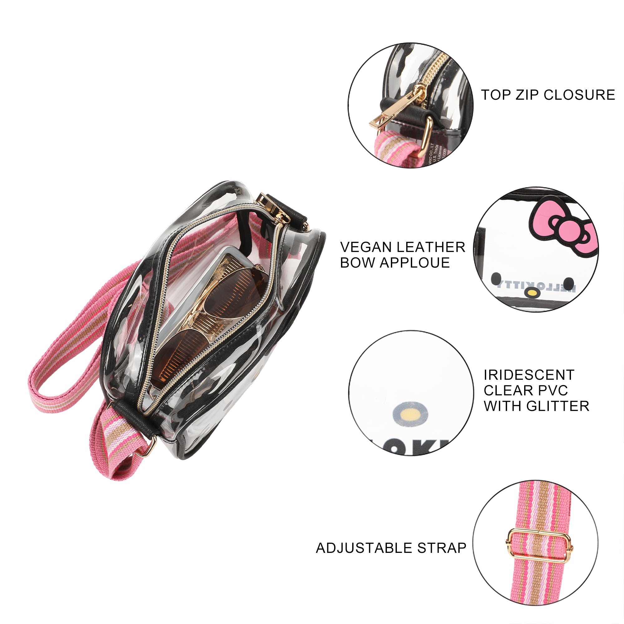 Sanrio Hello Kitty Clear Crossbody Bag with 3D Bow and Adjustable Strap