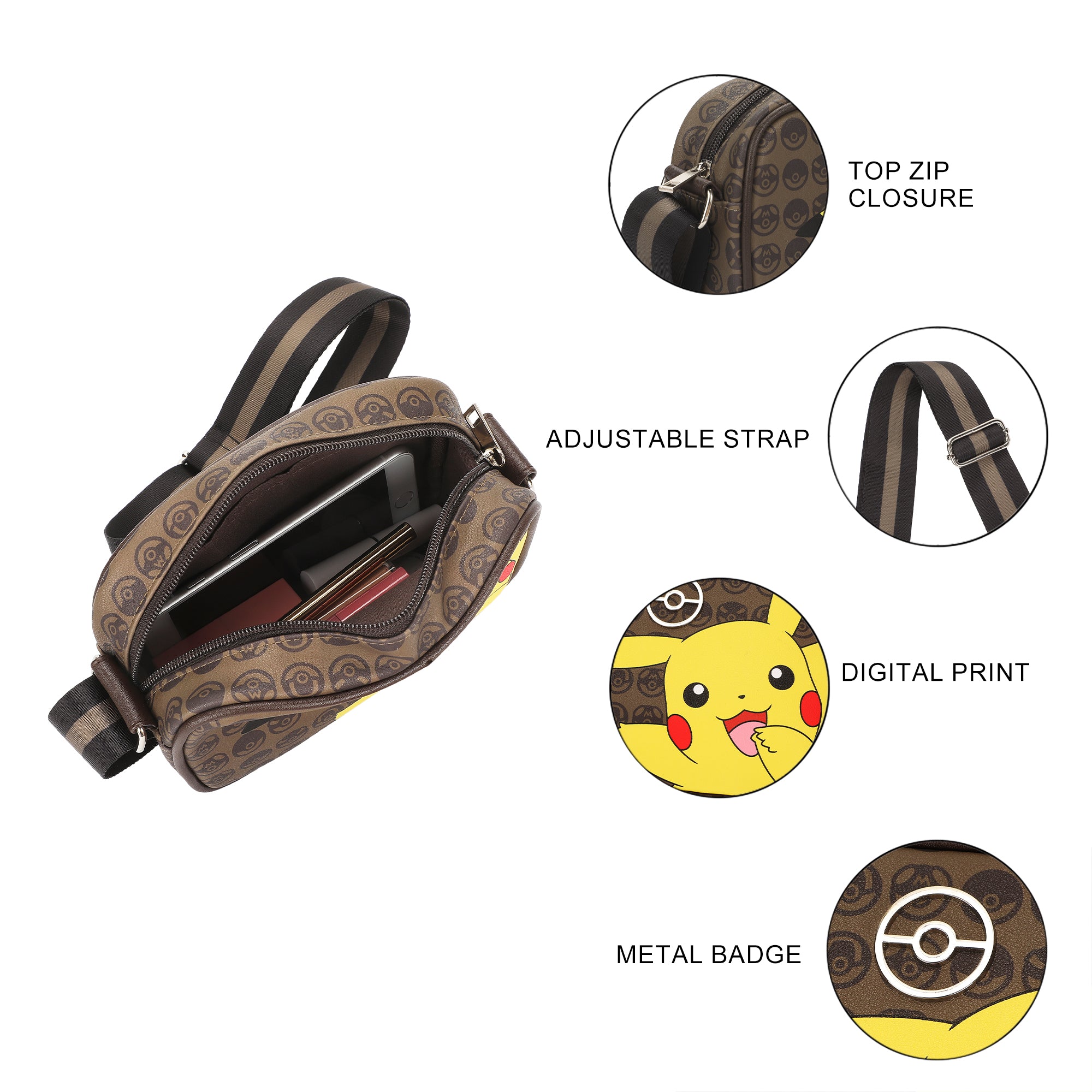 Pokemon Pikachu Crossbody Women'e Bag With Adjustable Strap