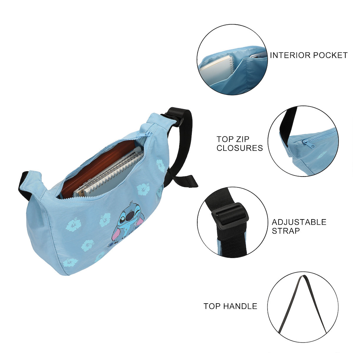 Disney Lilo & Stitch Wink & Hibiscus Women's Blue Handbag