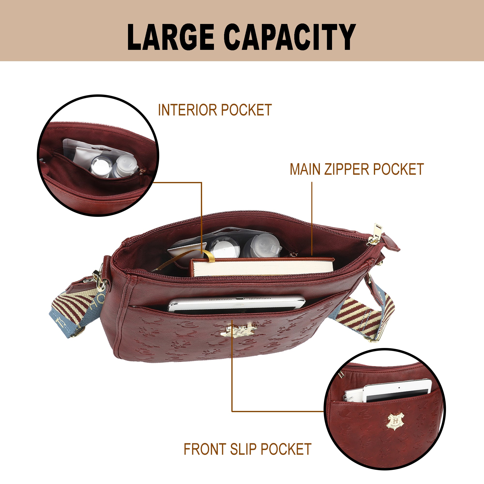 Harry Potter Hogwarts Crest 9.75" Women's Maroon Crossbody Bag