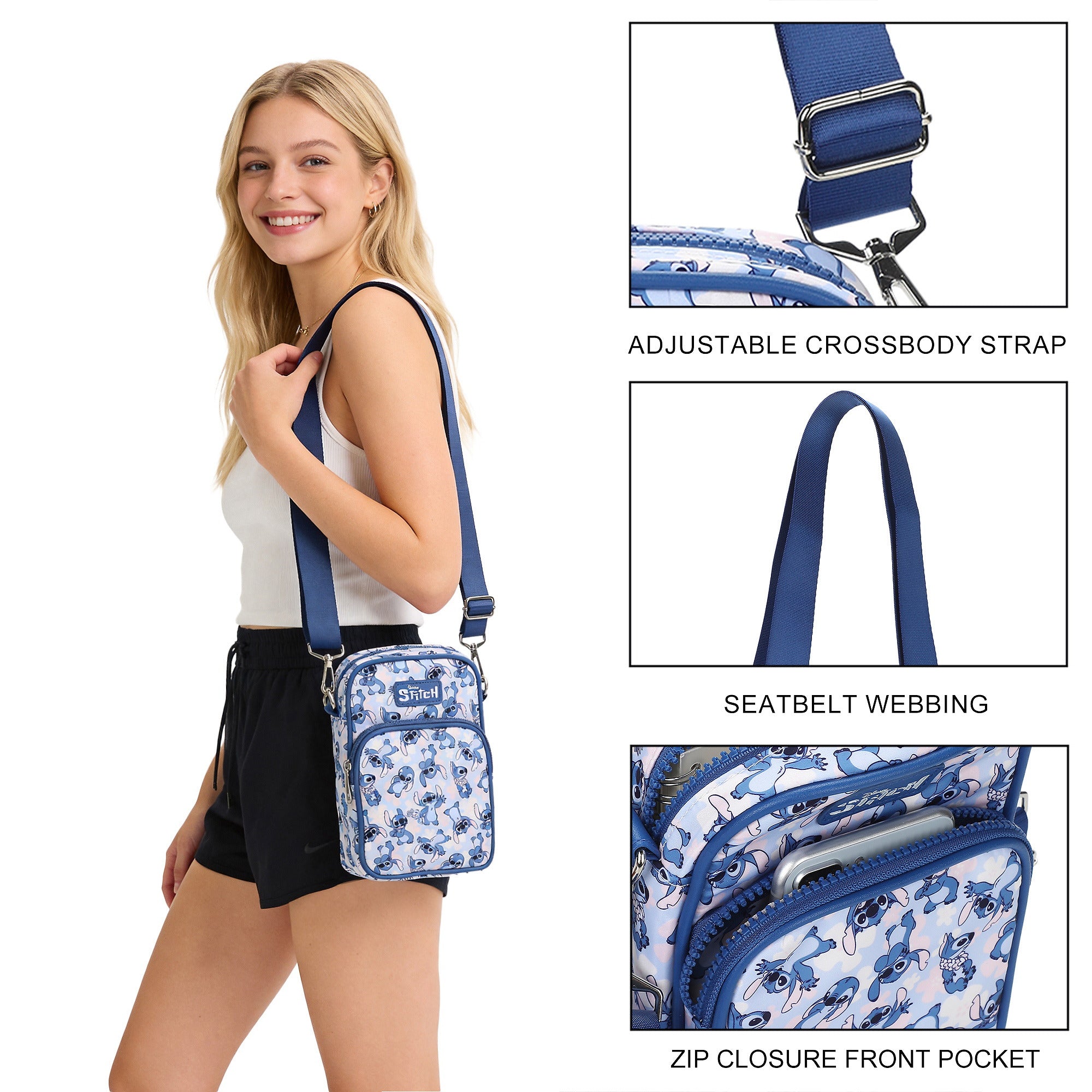Lilo & Stitch Messenger 8" Handbag with Front Pocket for Women