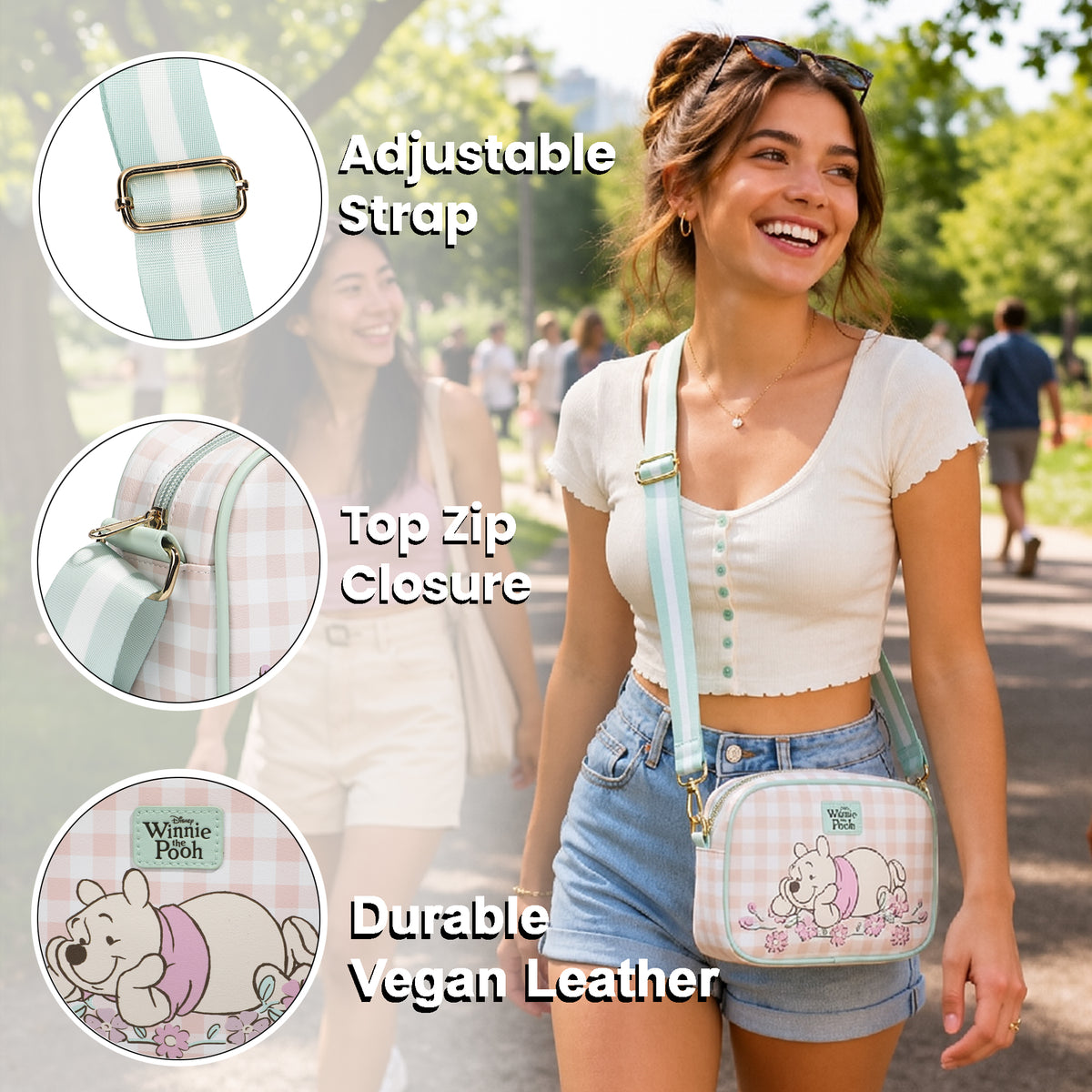 Winnie The Pooh Gingham Floral Handbag For Adult Fans
