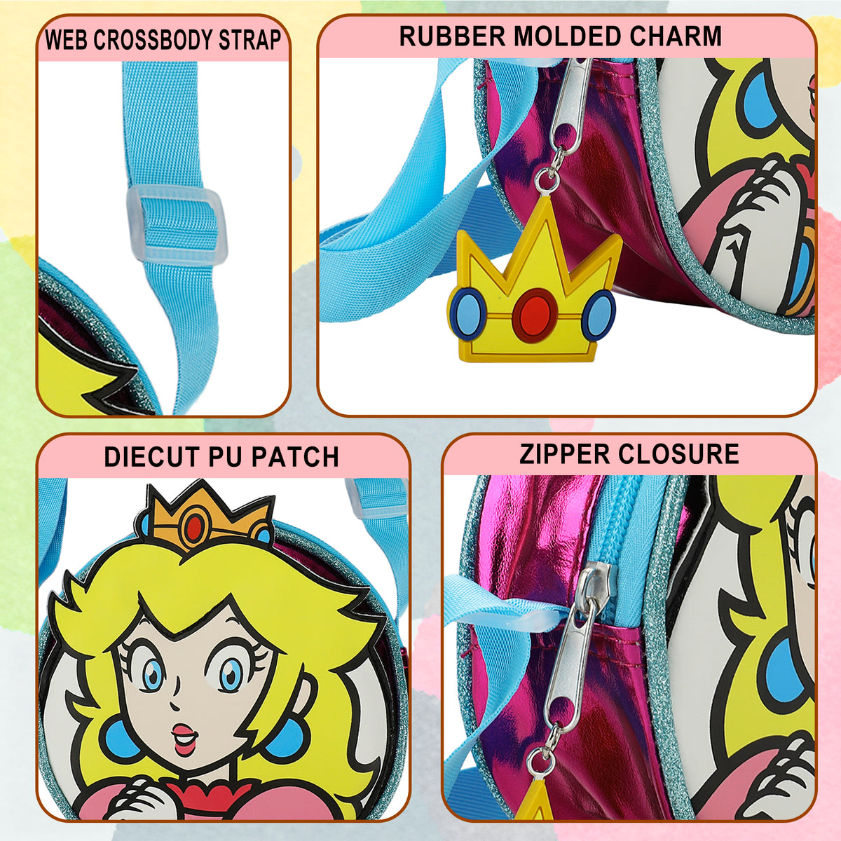 Super Mario Princess Peach 5.5-Inch 3D Character Crossbody Bag