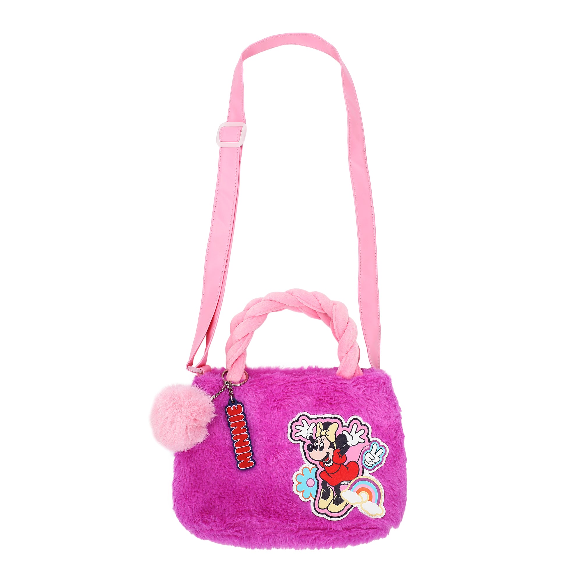 Disney Minnie Mouse Character Applique Purple 6.3" Mini Faux Fur Tote