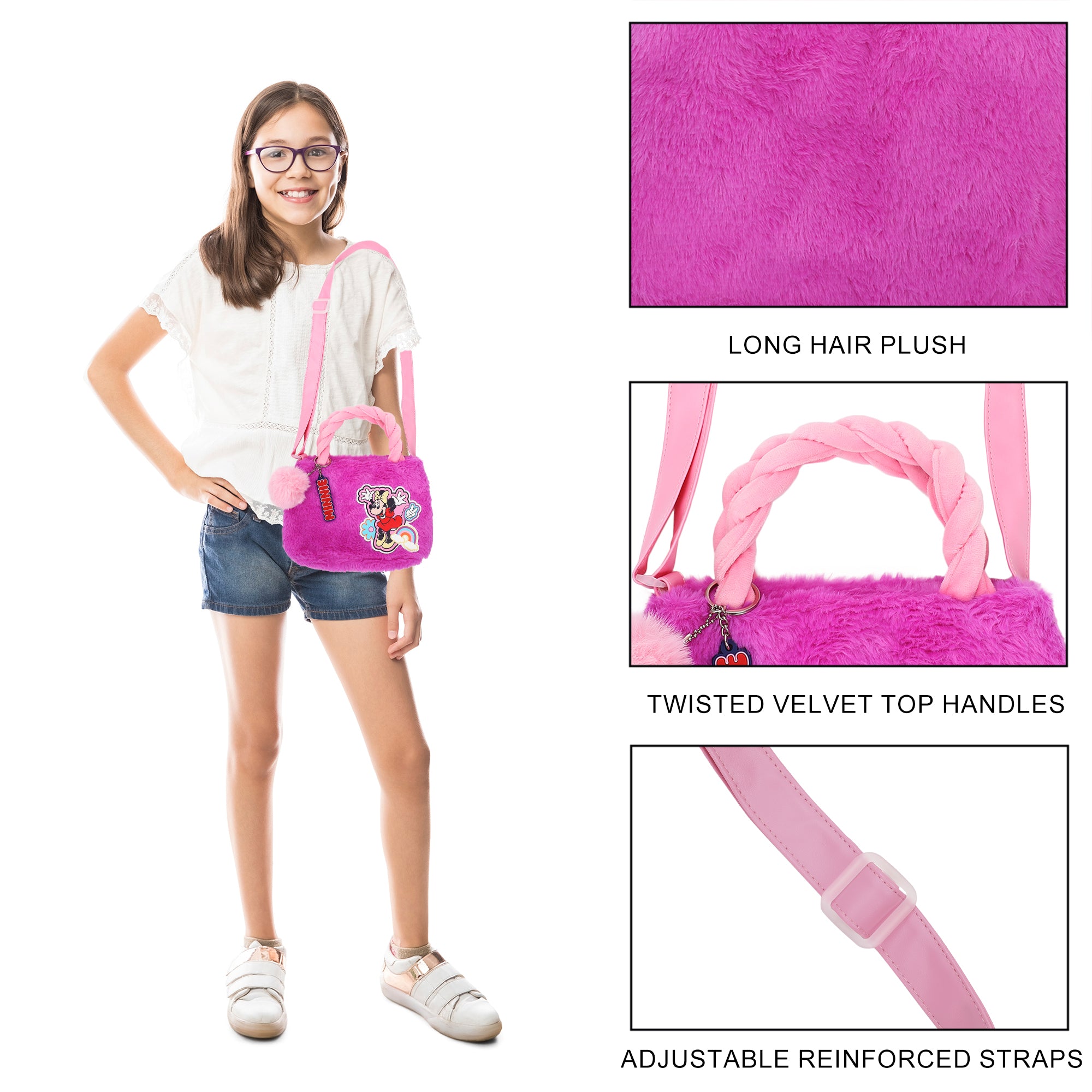 Disney Minnie Mouse Character Applique Purple 6.3" Mini Faux Fur Tote