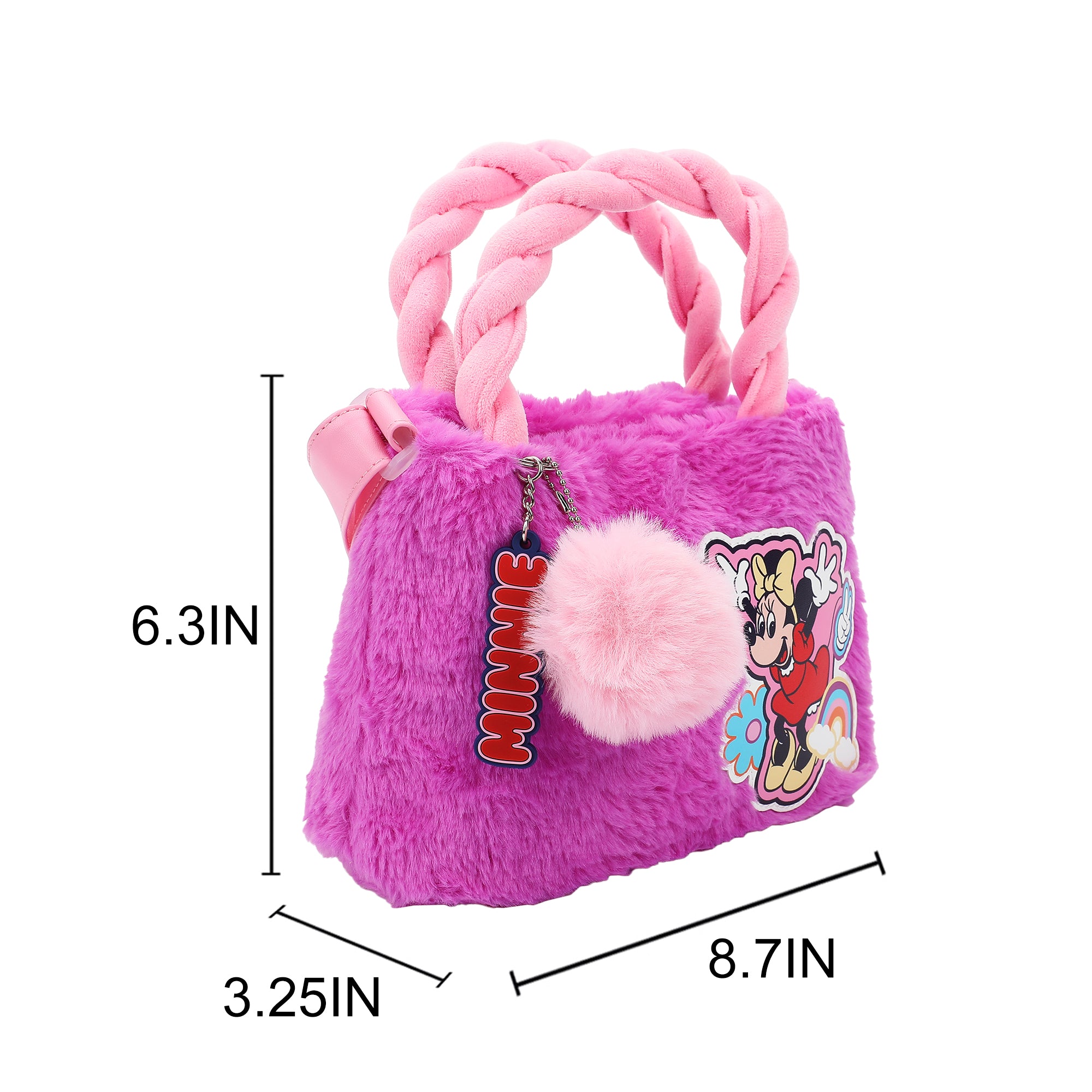 Disney Minnie Mouse Character Applique Purple 6.3" Mini Faux Fur Tote
