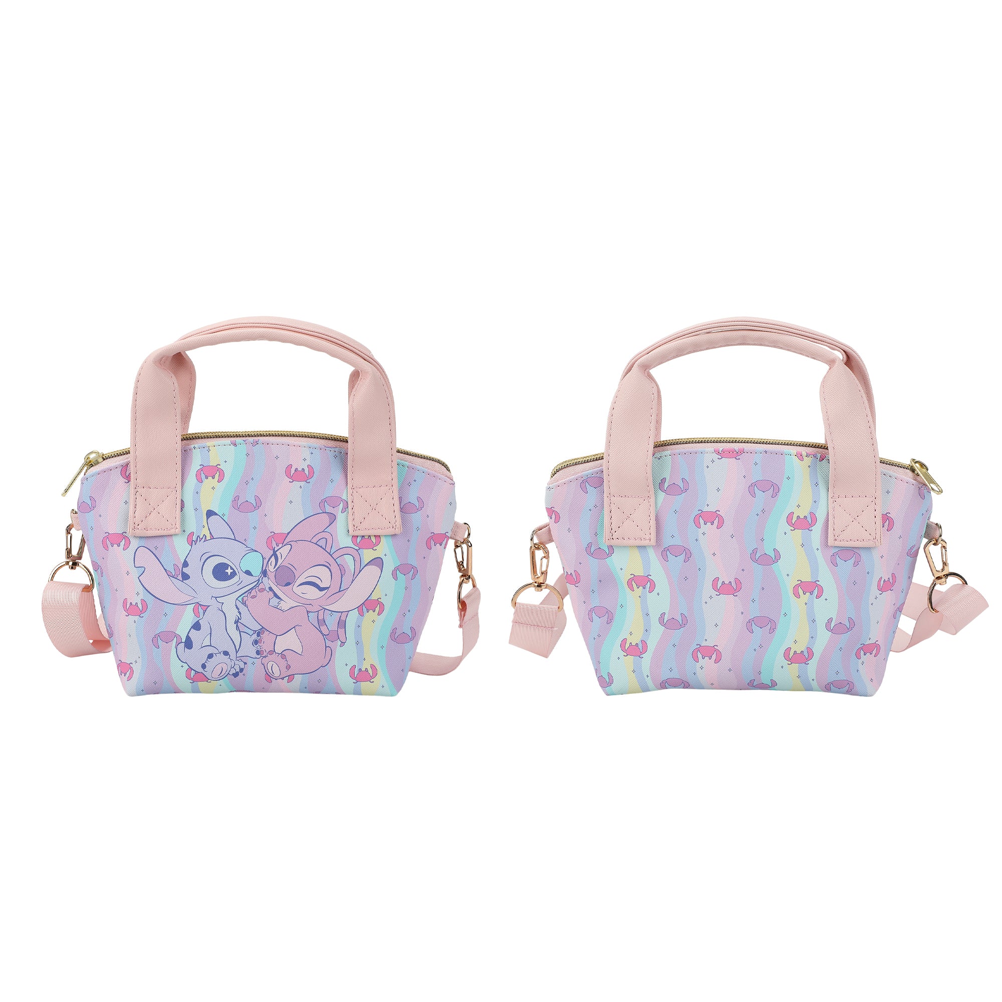 Disney Lilo & Stitch Angel & Stitch Hearts Pastel Striped 9.25" Mini PU Handbag