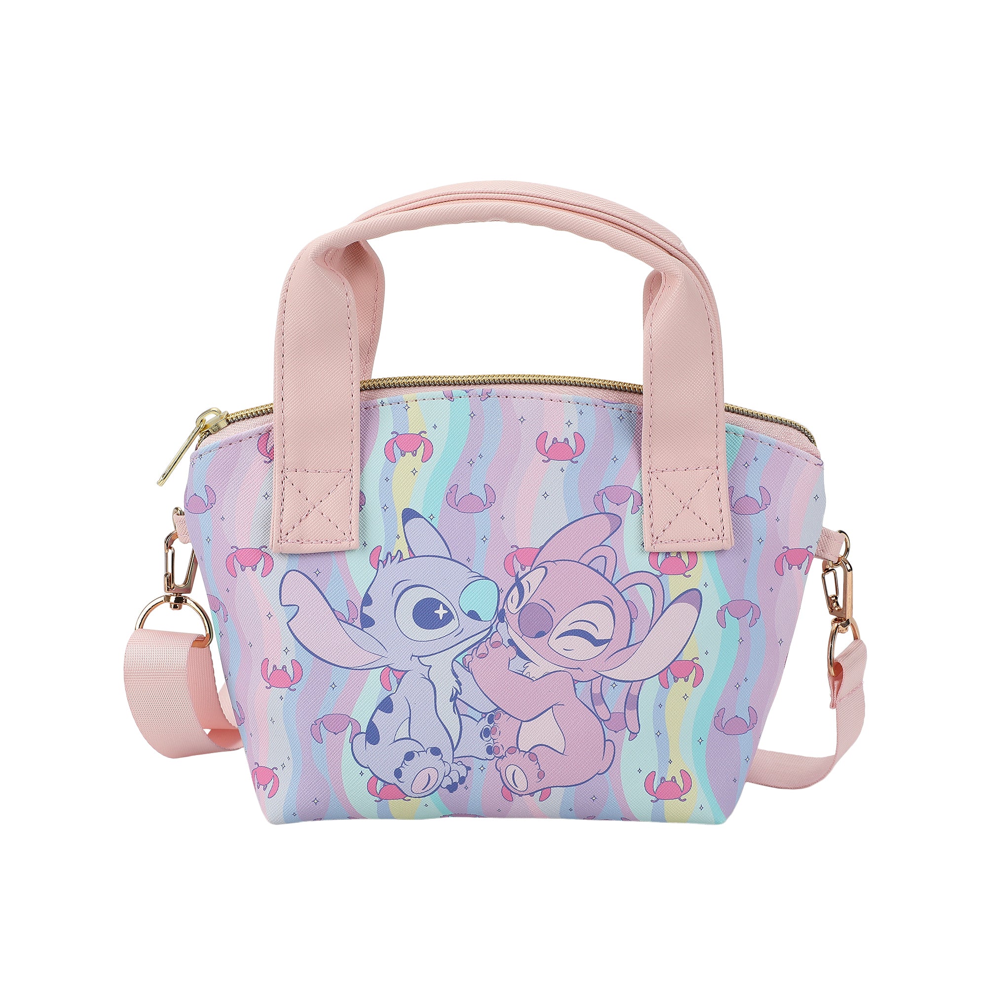 Disney Lilo & Stitch Angel & Stitch Hearts Pastel Striped 9.25" Mini PU Handbag