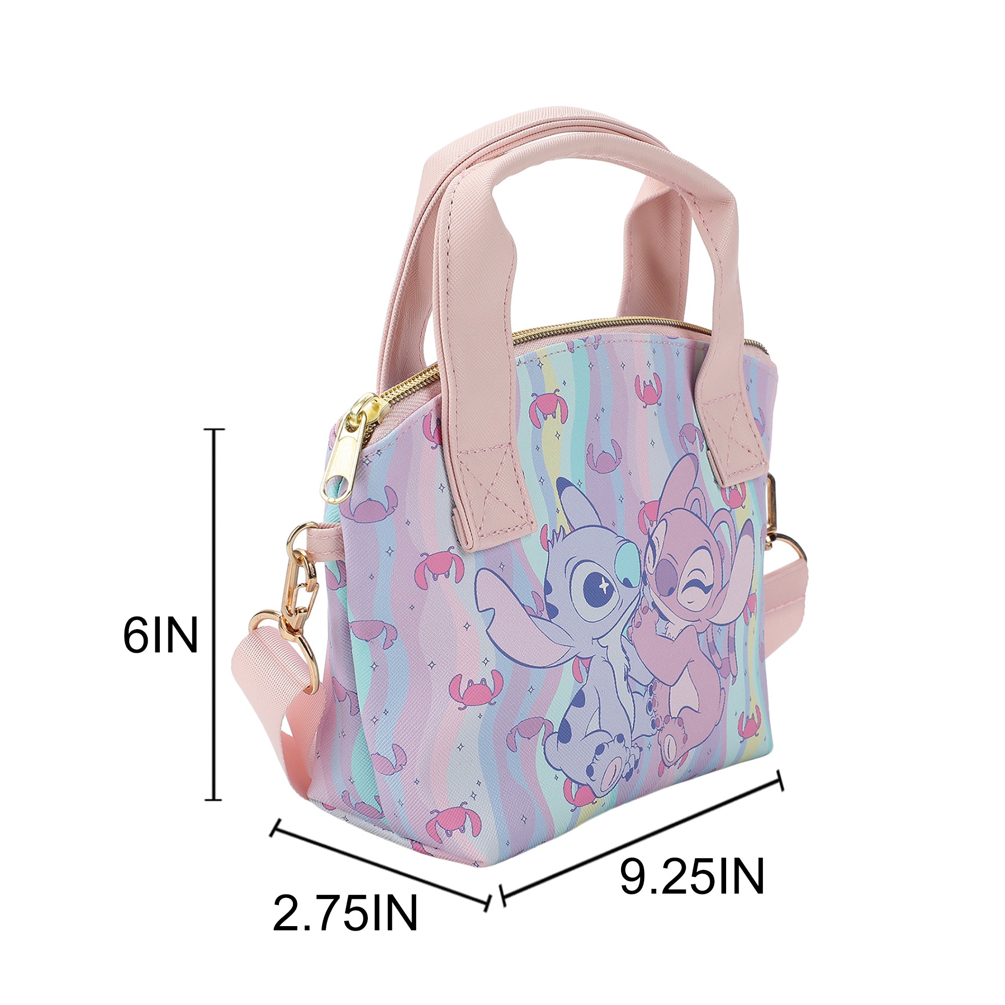 Disney Lilo & Stitch Angel & Stitch Hearts Pastel Striped 9.25" Mini PU Handbag