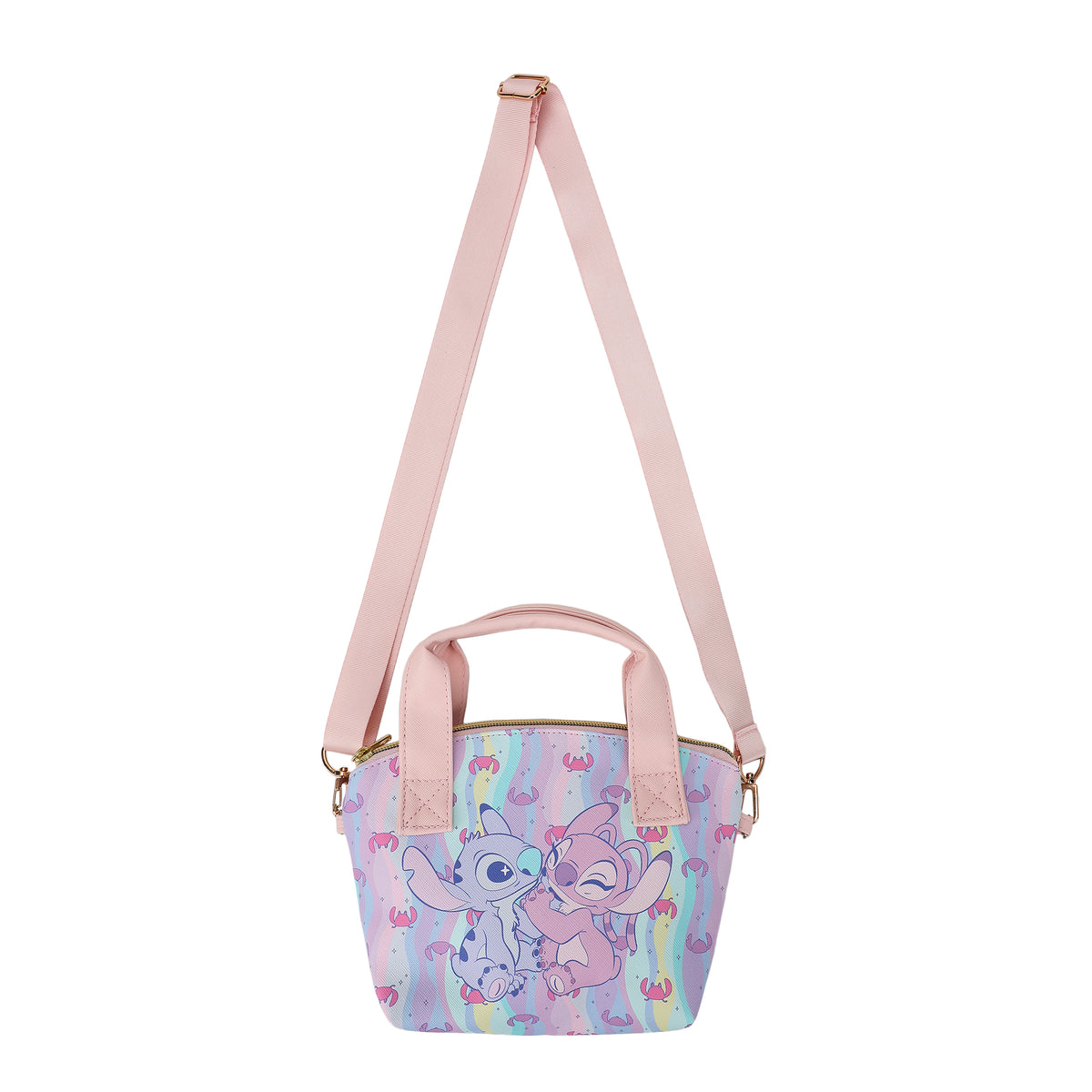 Disney Lilo & Stitch Angel & Stitch Hearts Pastel Striped 9.25" Mini PU Handbag