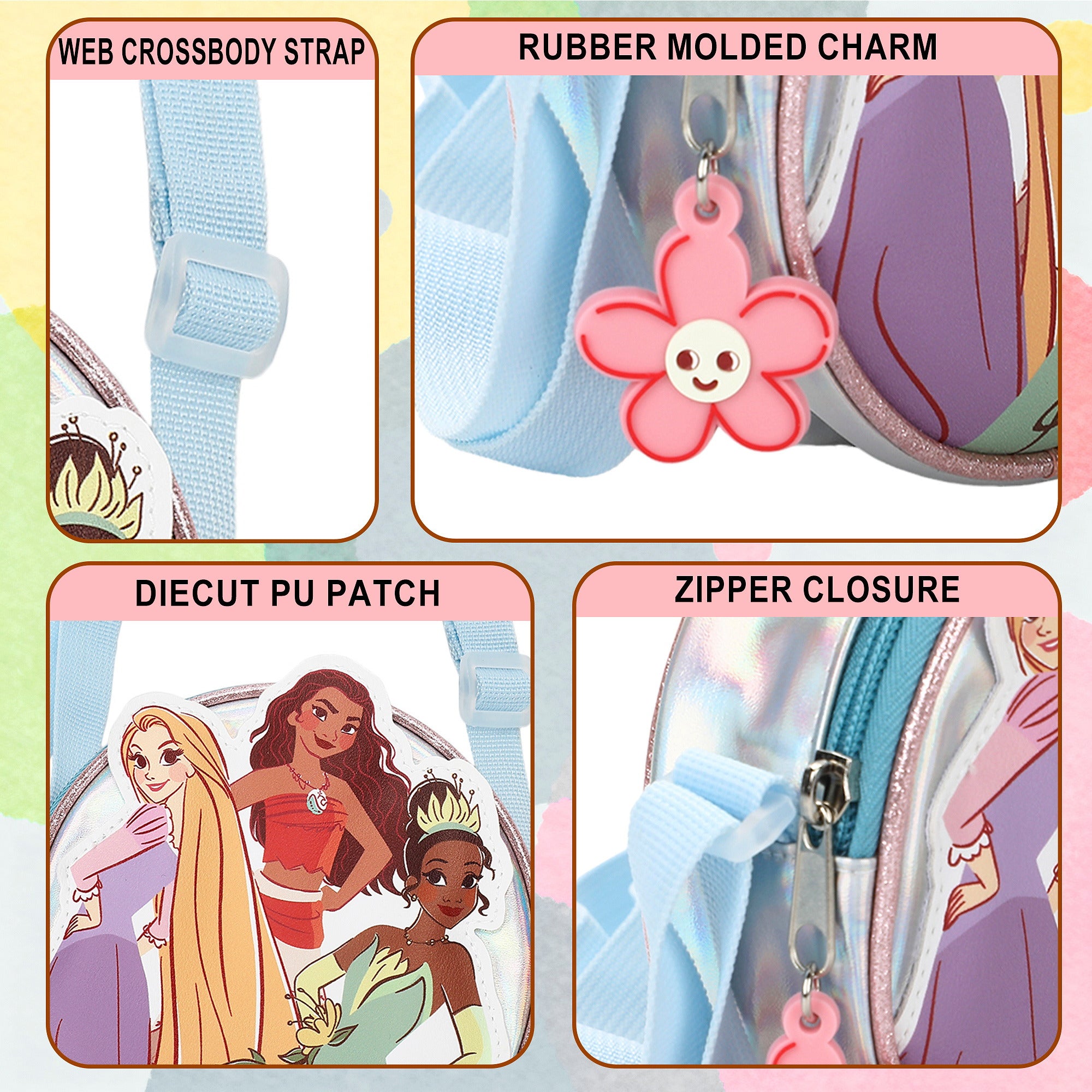 Disney Princess Round PU Crossbody Handbag for Kids