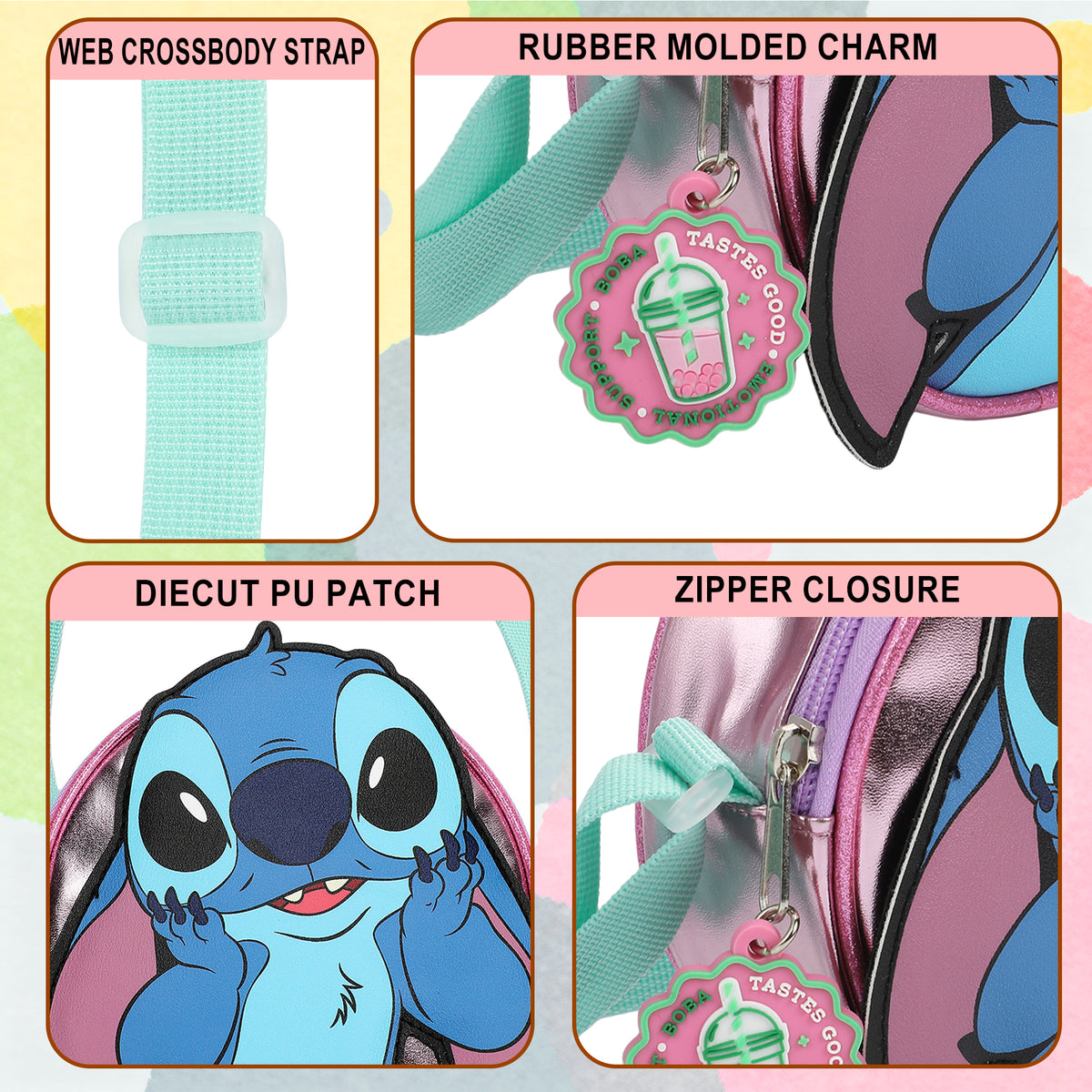 Disney Stitch Playful Pose Blue 5.5" Mini PU Handbag