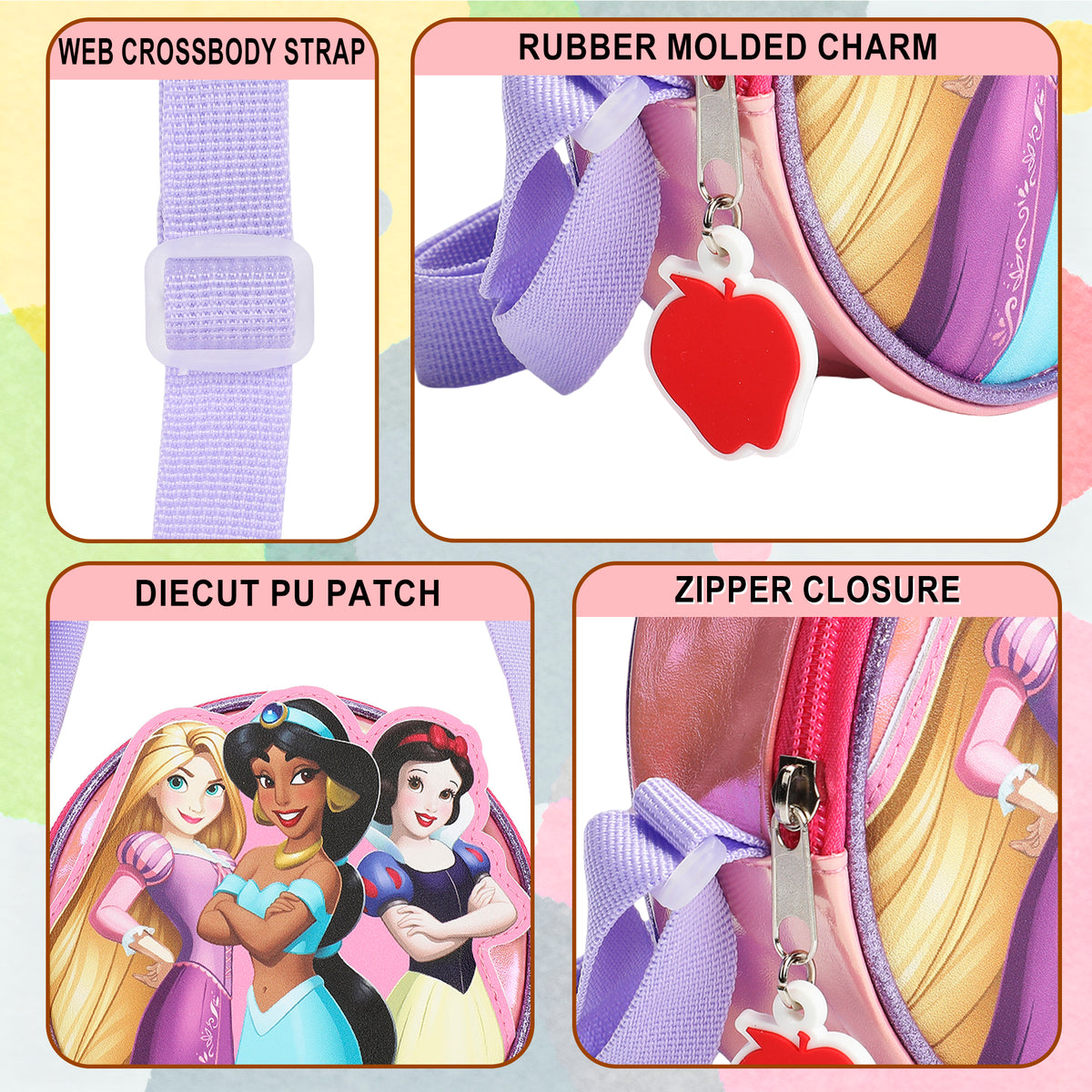 Disney Princess Character Patch Pink 5.5" Mini PU Handbag