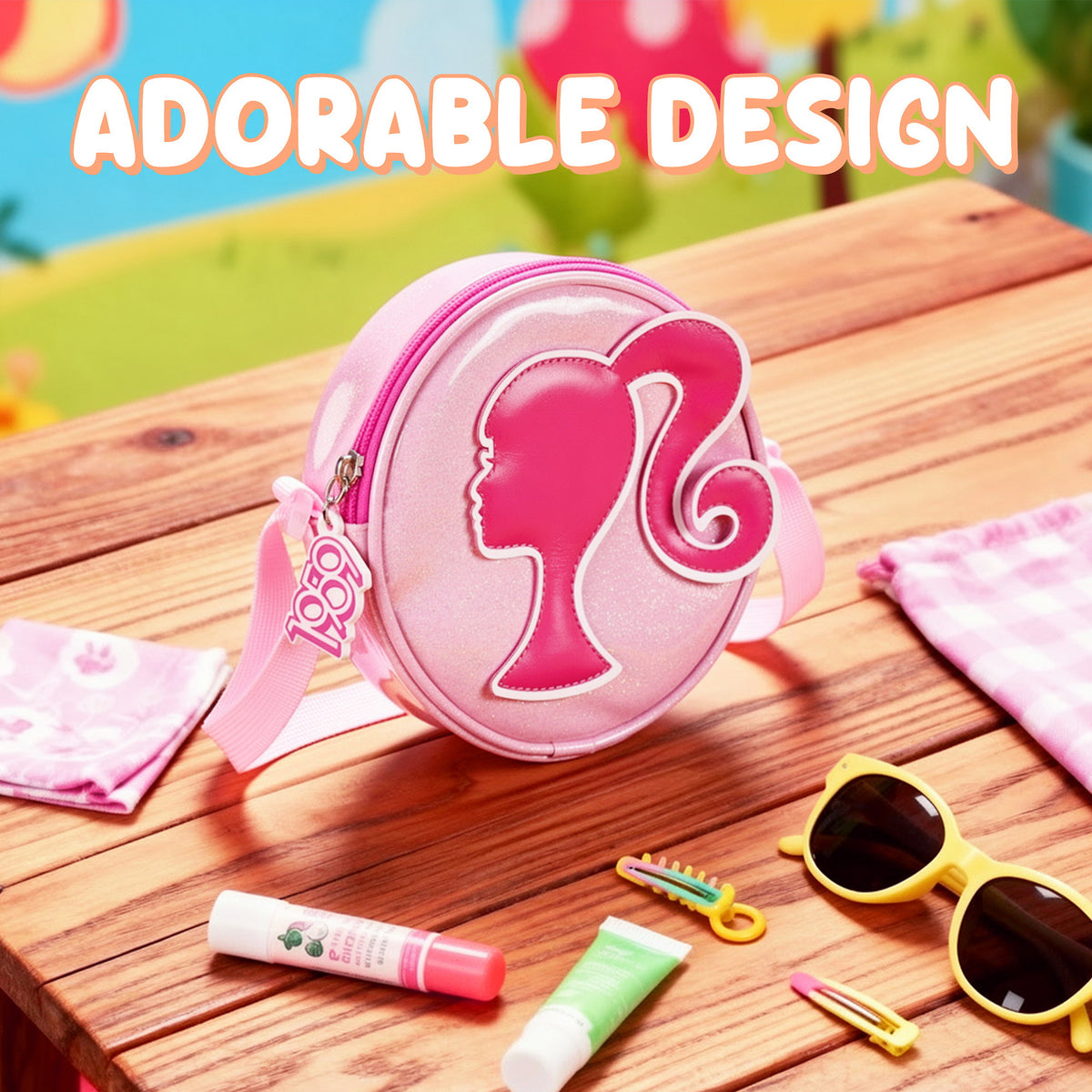 Barbie Glitter Round PU Crossbody Handbag for Kids Girls