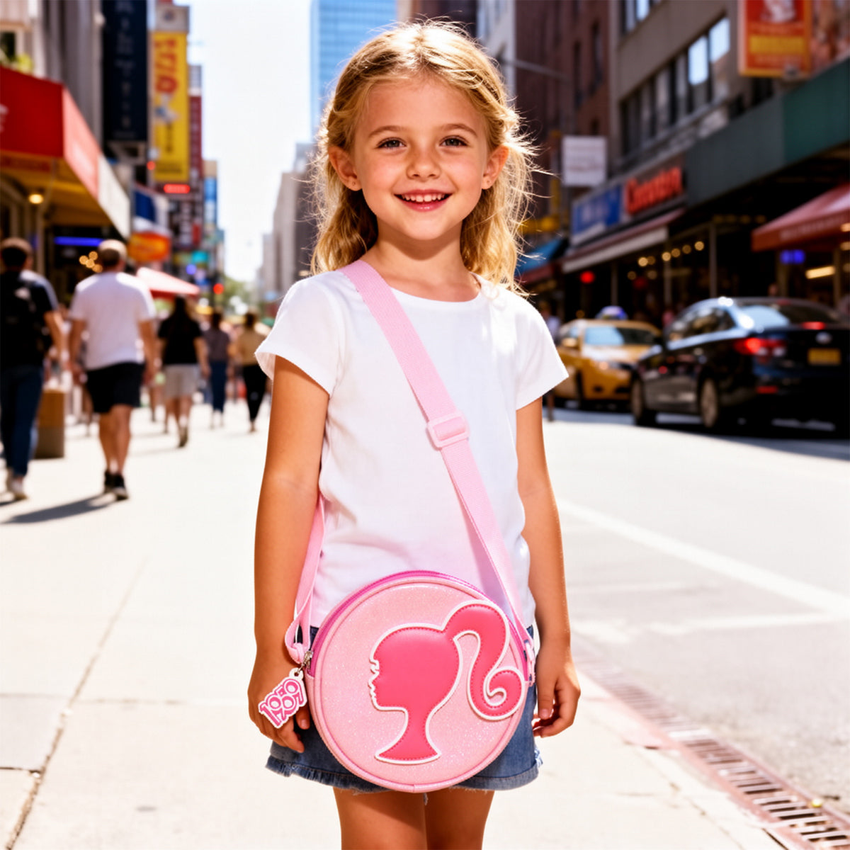 Barbie Glitter Round PU Crossbody Handbag for Kids Girls