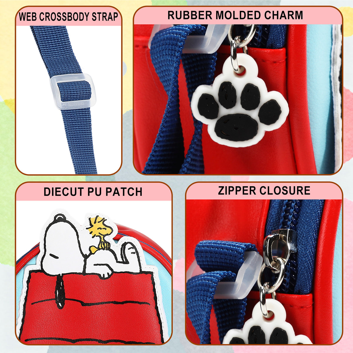 Peanuts Round PU Crossbody Bag with Applique Patch