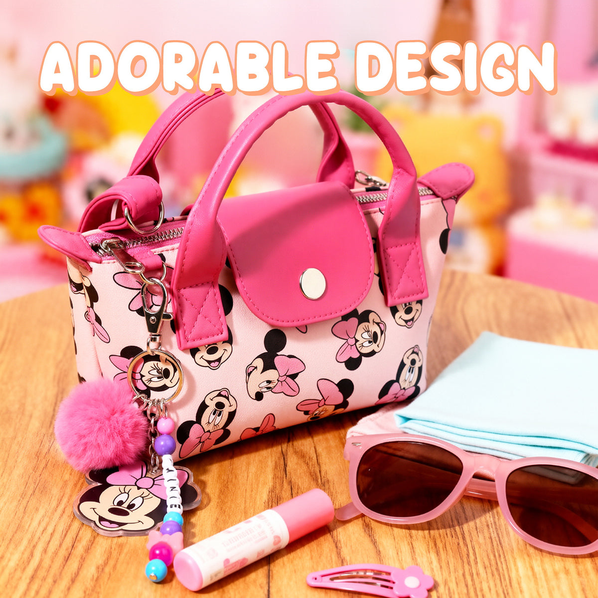 Minnie Mouse Classic Pink Handbag Tote with Charm for Kids Girls