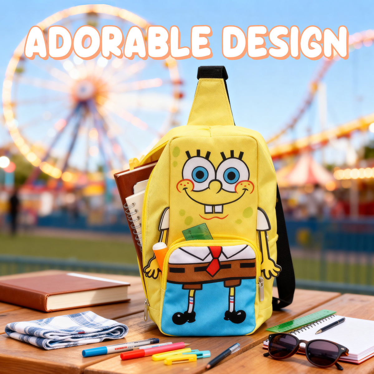 Spongebob Squarepants Character Crossbody Sling Bag With Adjustable Strap