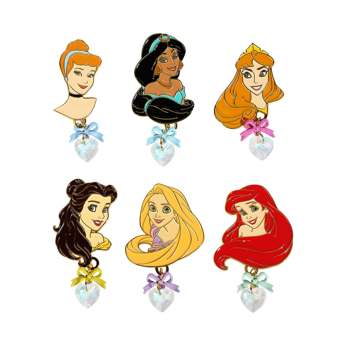 Disney Princess Cinderella Ariel Belle Aurora Pin with Crystal Heart