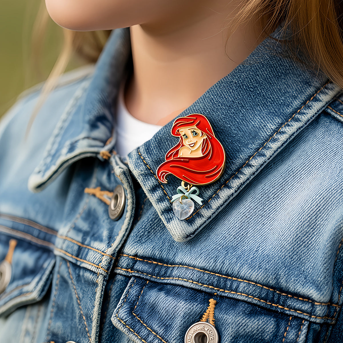 Disney Princess Cinderella Ariel Belle Aurora Pin with Crystal Heart