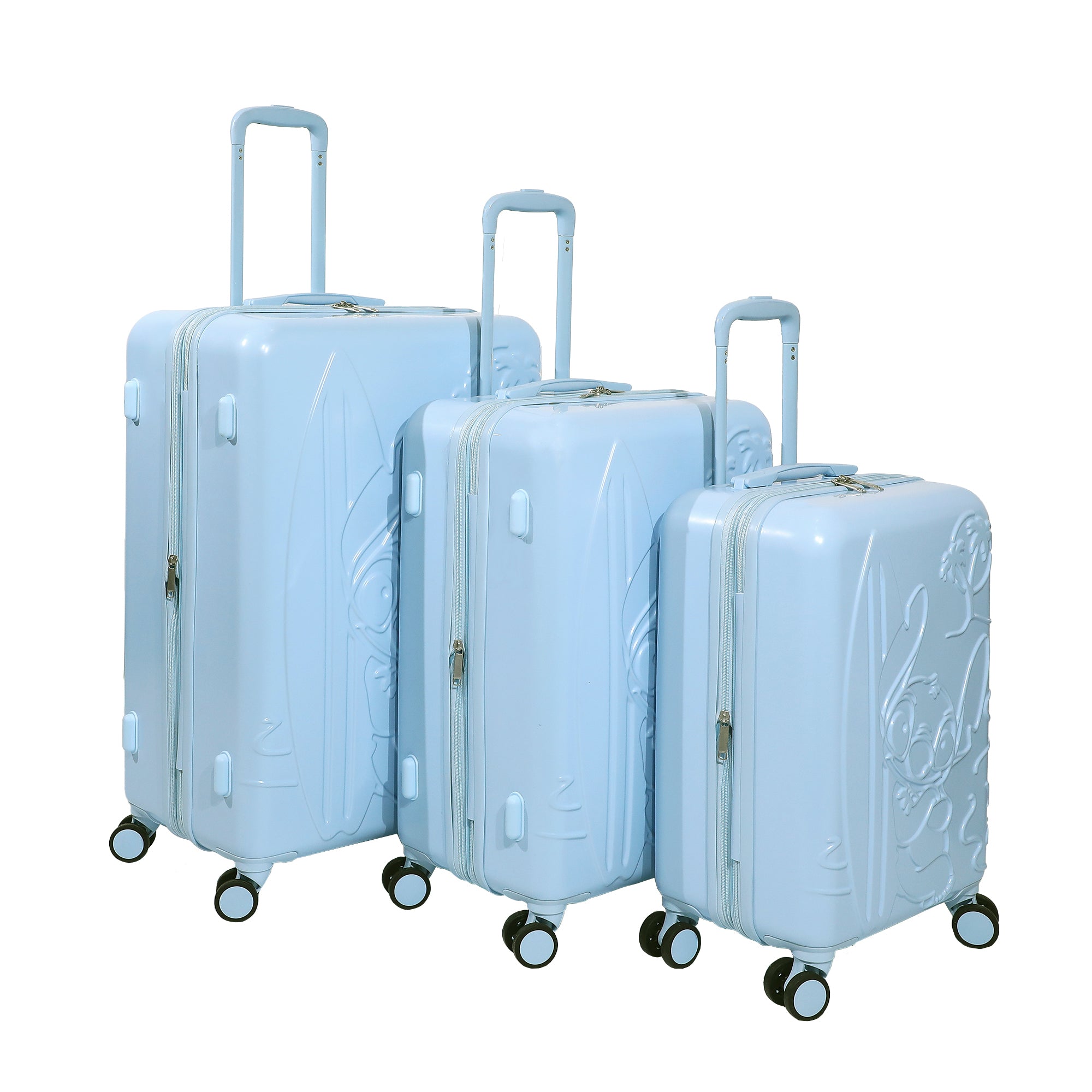 Disney Lilo & Stitch 3-Piece Hard Shell Luggage Set for Adults | 20", 24", 28" Rolling Suitcases with Spinner Wheels, Telescopic Handle & Durable ABS Design, Official Disney Travel Set from Bioworld