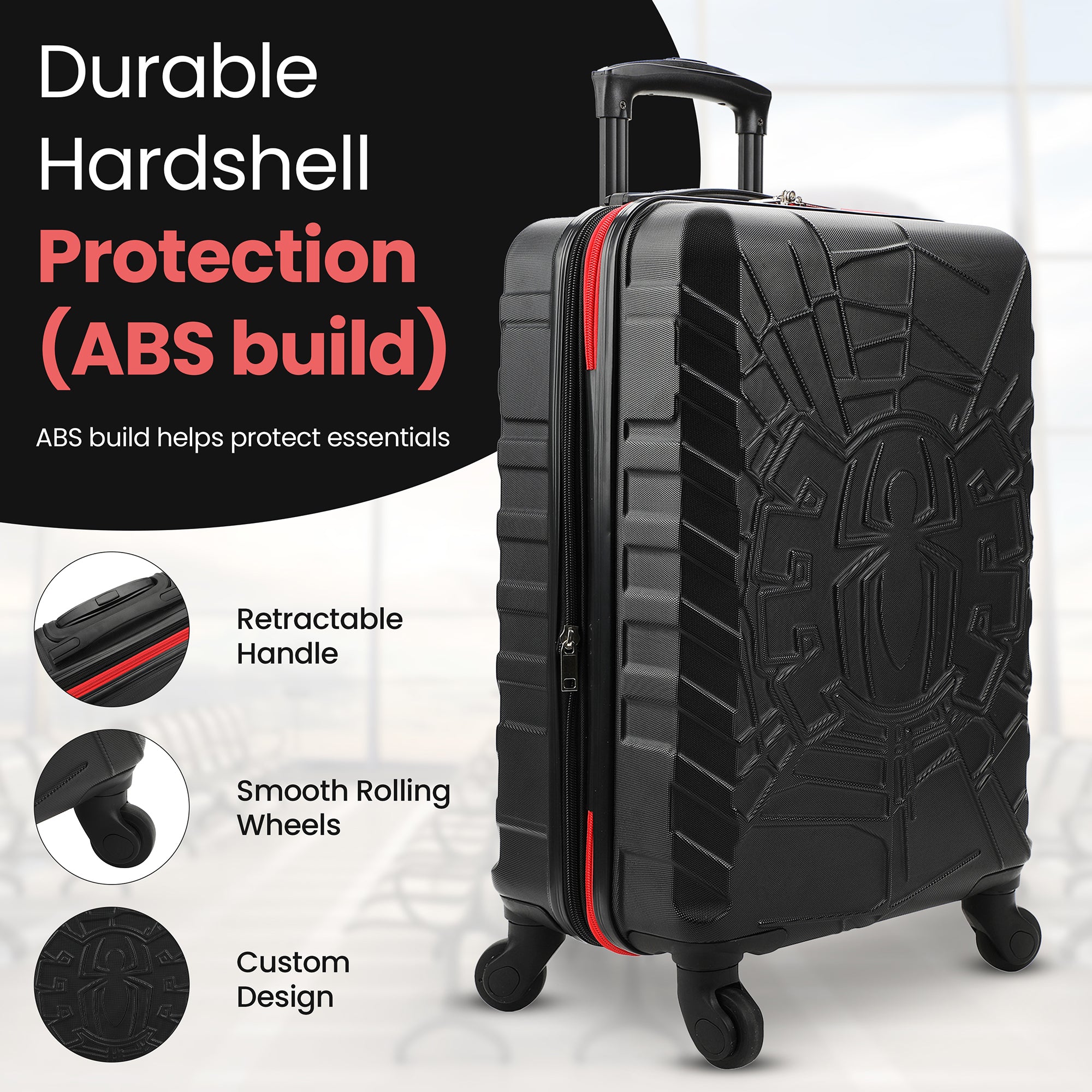 Marvel Spider-Man Spider Logo Black 22" 4-Wheel Rolling Luggage