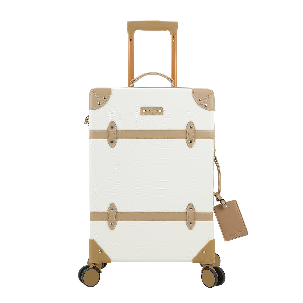 Viggio Vintage-Inspired White 2-Pack Hardside Trunk & Train Case With Brown Accents