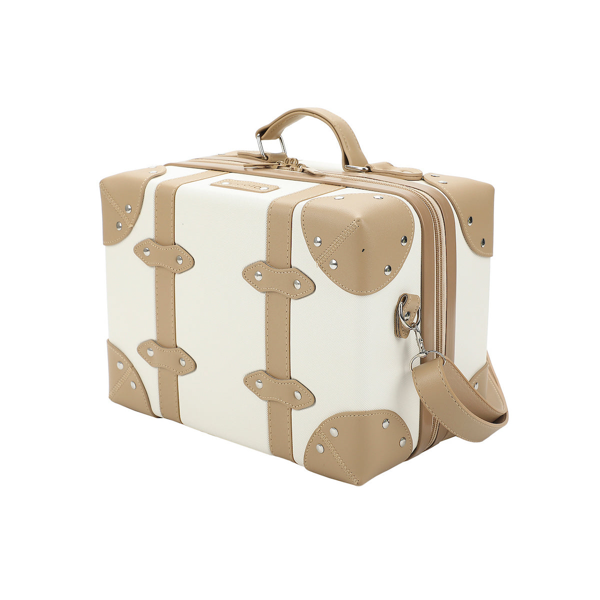 Viggio Vintage-Inspired White 2-Pack Hardside Trunk & Train Case With Brown Accents