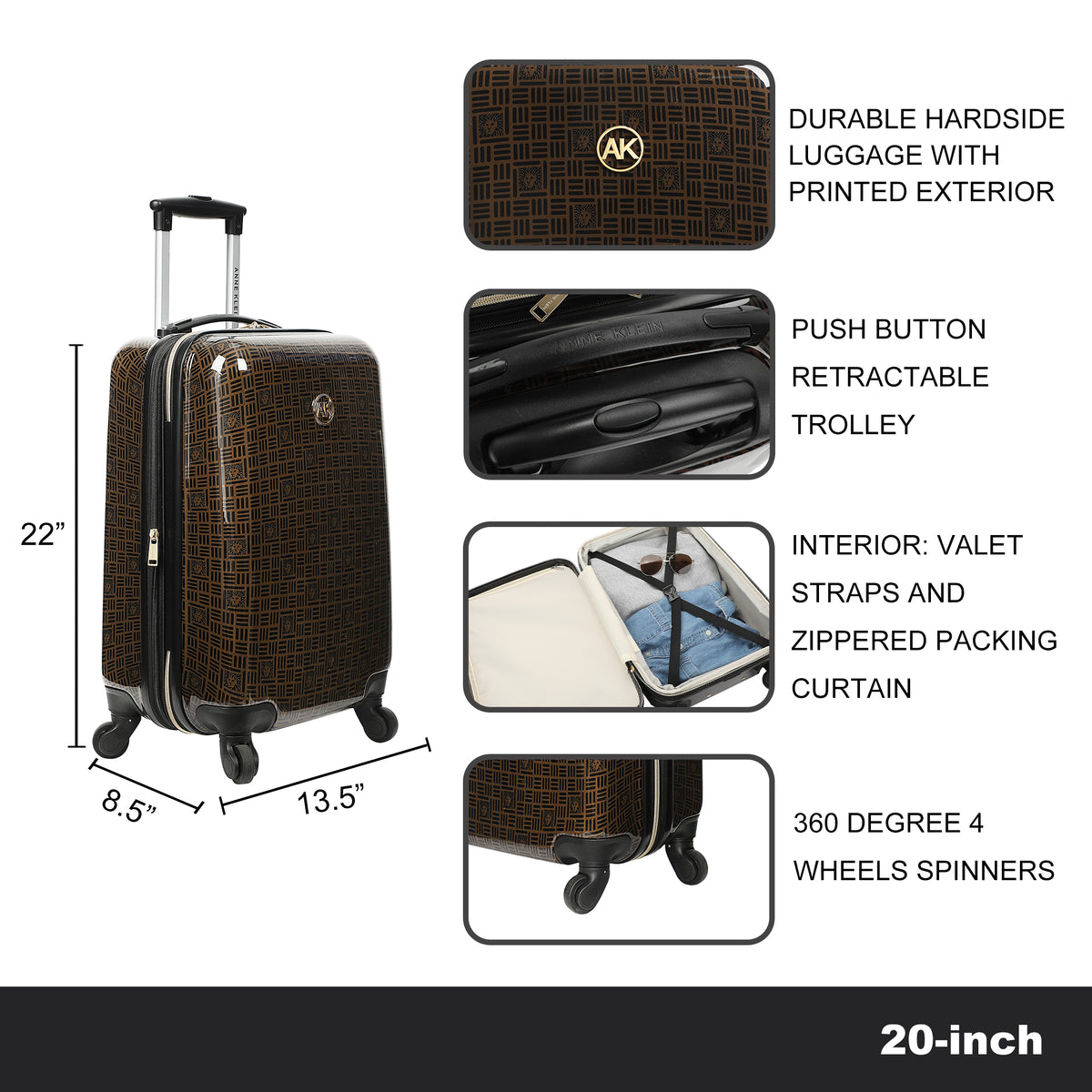 Anne Klein Signature 20" Hardside Carry-On Rolling Luggage