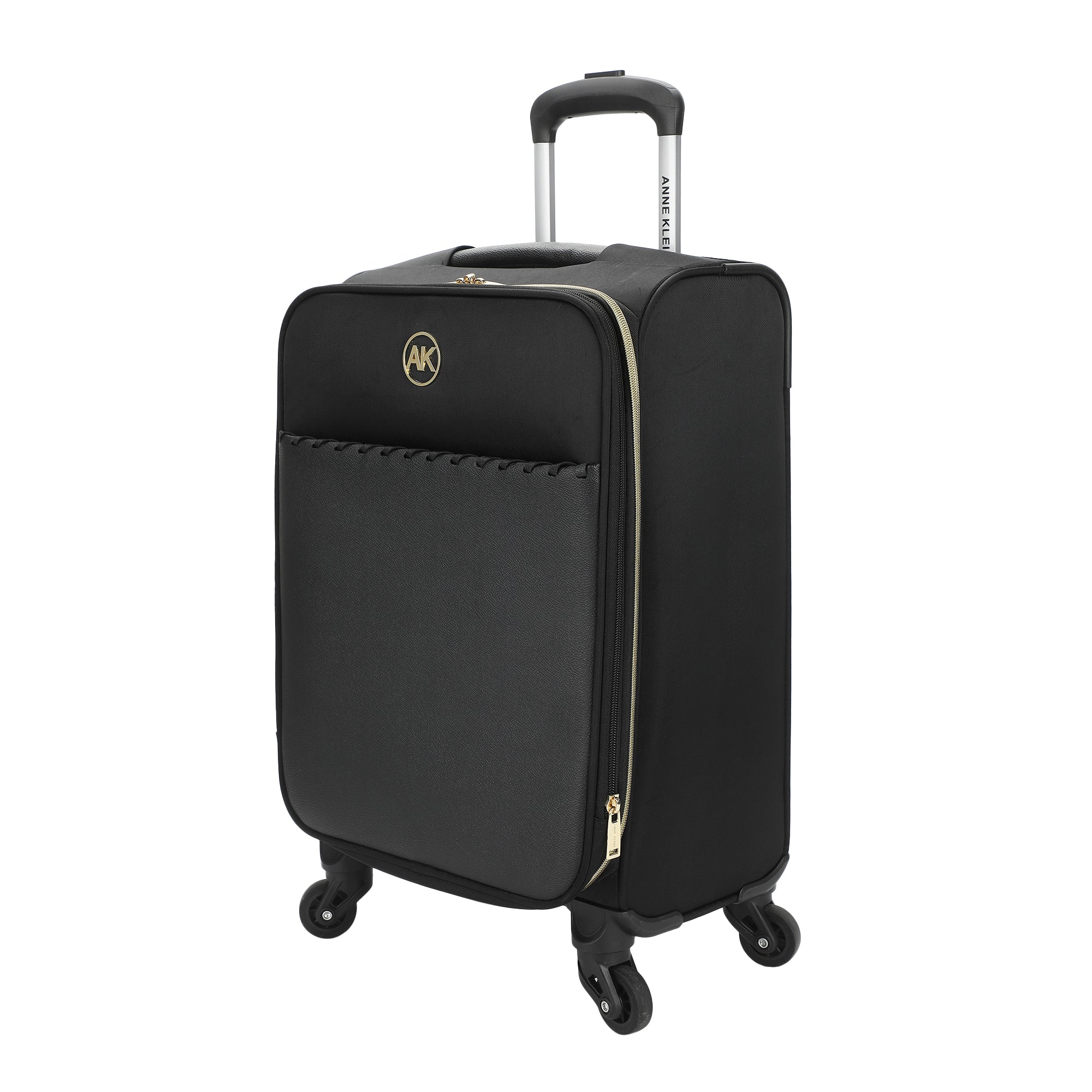 Anne Klein Black 20" Pebble PU Softside Whipstitch Adult Rolling Luggage