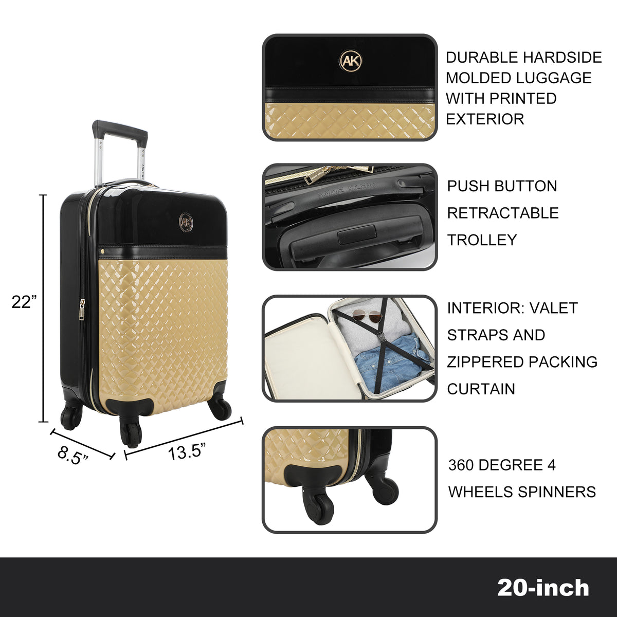 Anne Klein Molded 20" Hardside Carry-On Rolling Luggage