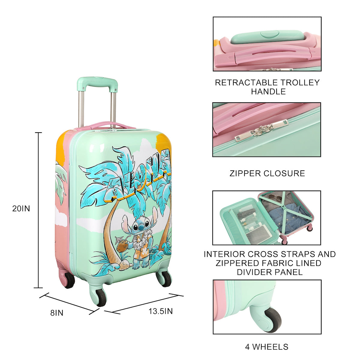 Lilo & Stitch Dual-Side Tropical Stitch & Angel Print 20" Adult ABS Luggage