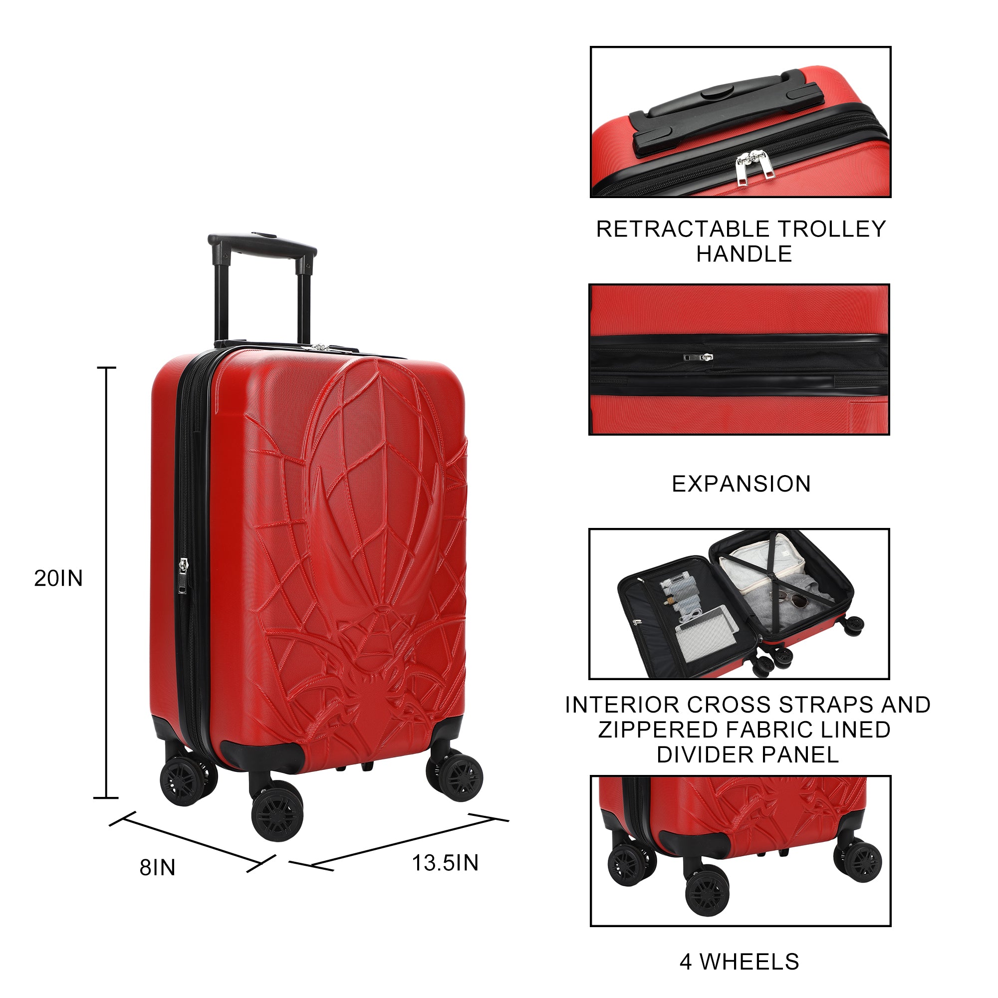 Spiderman Monochrome Mask light weight 20" Rolling Luggage