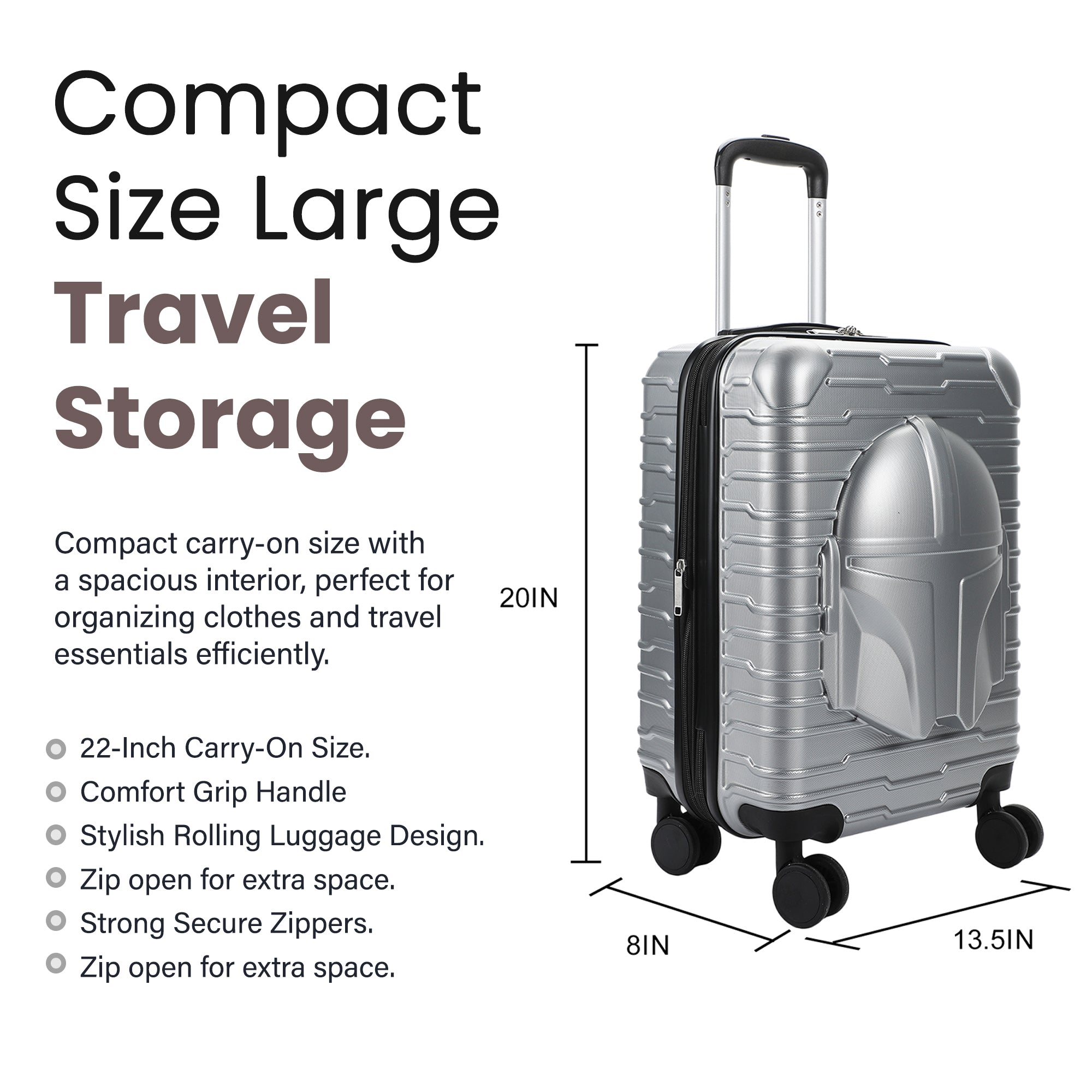The Mandalorian Helmet Weatherproof 20" Rolling Luggage