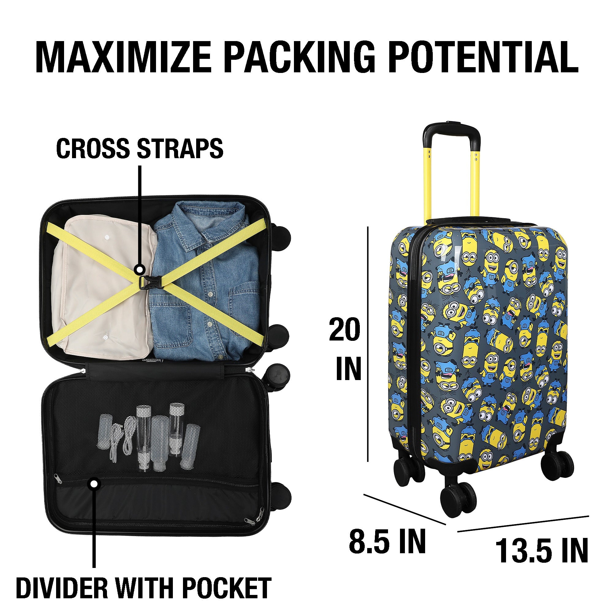 Minions AOP Collection Luggage with Expansion for Travel