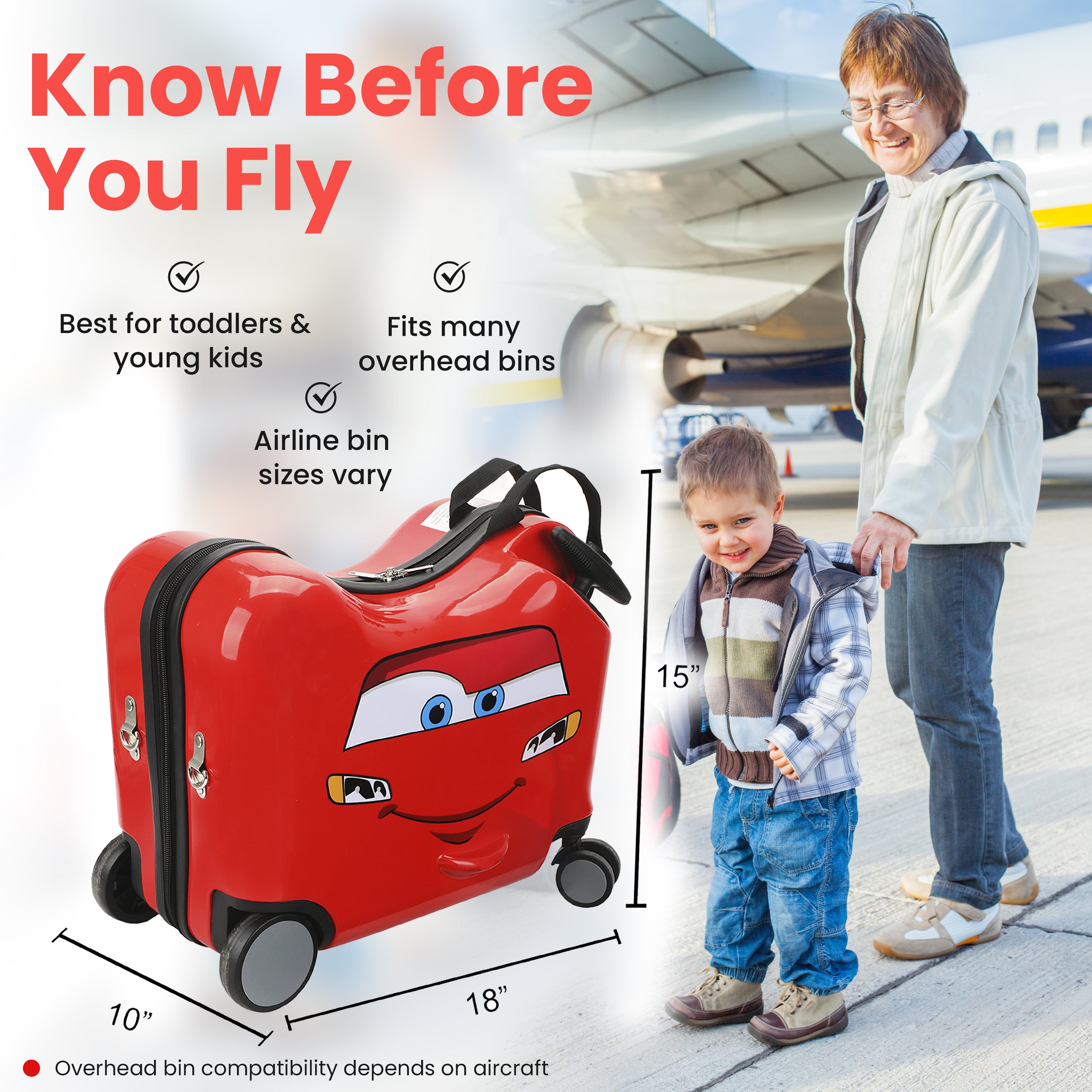 Disney's Cars Lightning McQueen Ride-On 18" Suitcase For Kids & Toddlers