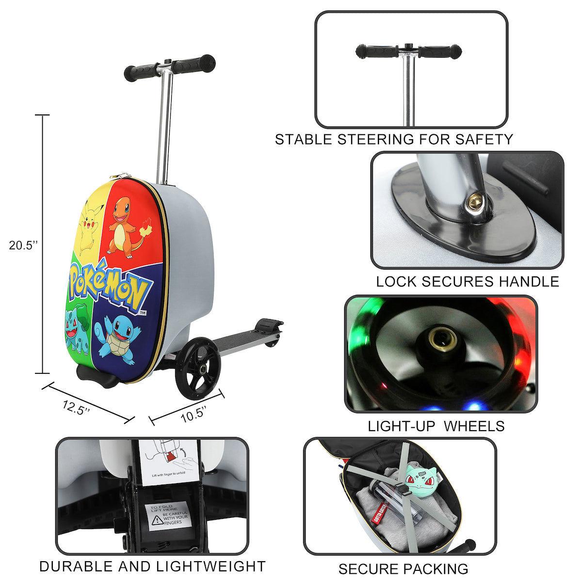 Pokemon Character Art Scooter Youth Rolling Carry On Luggage