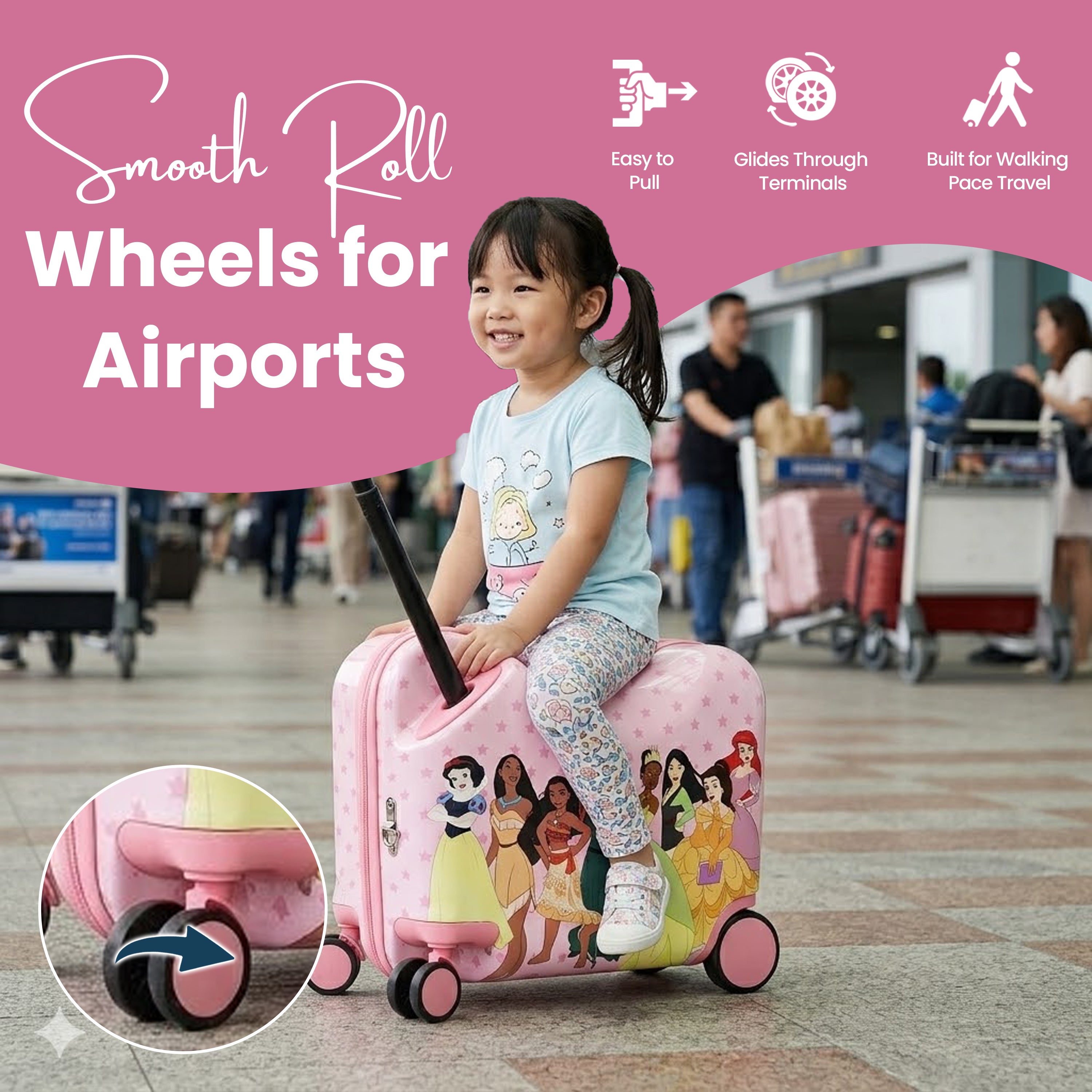 Disney Princesses Ride-On 18" Suitcase For Kids & Toddlers