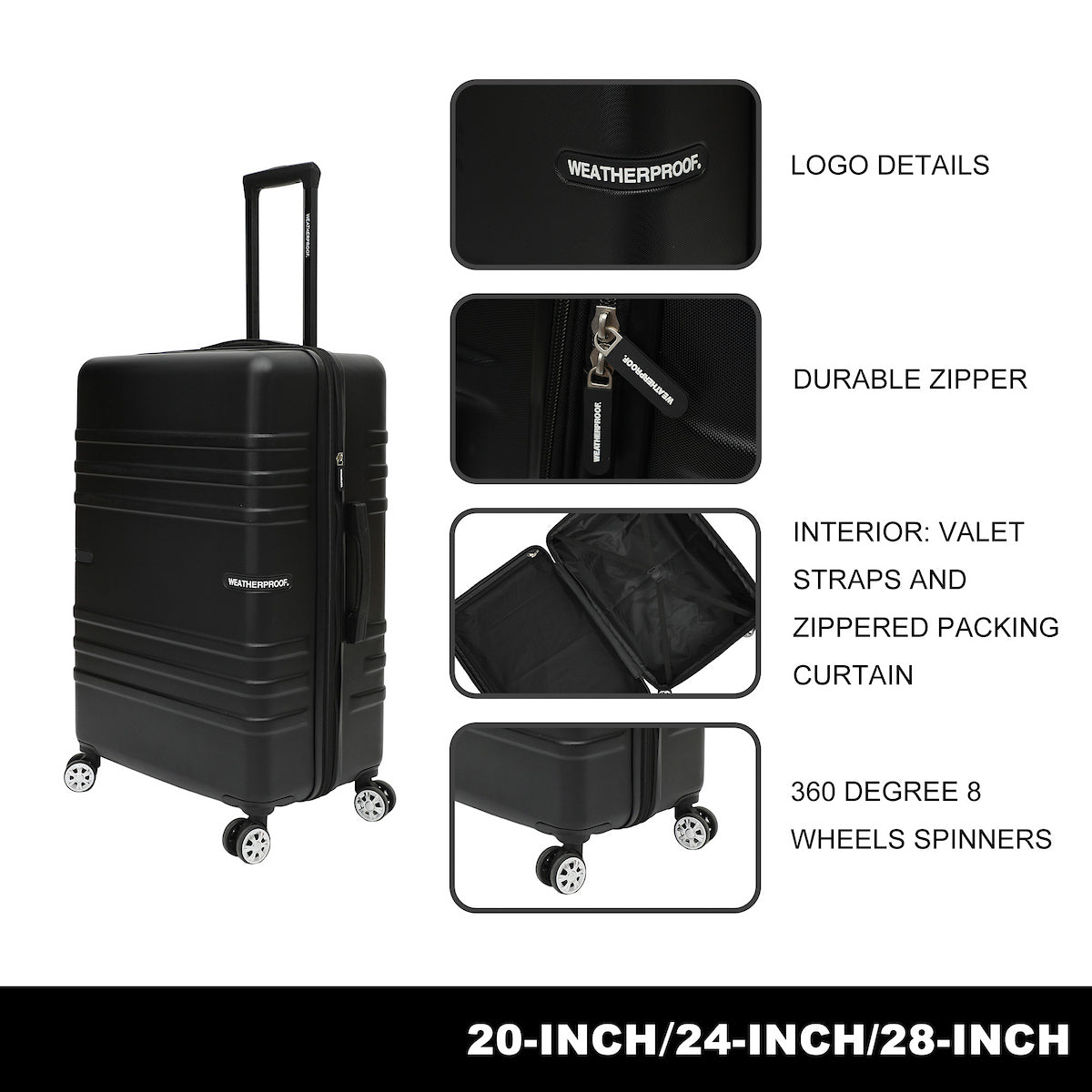 Weatherproof 24 in. Black Wrapped Carry-On Rolling Luggage