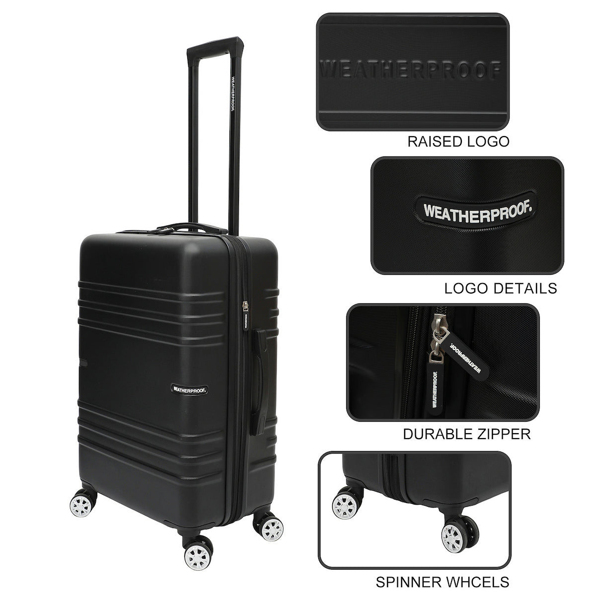 Weatherproof 24 in. Black Wrapped Carry-On Rolling Luggage